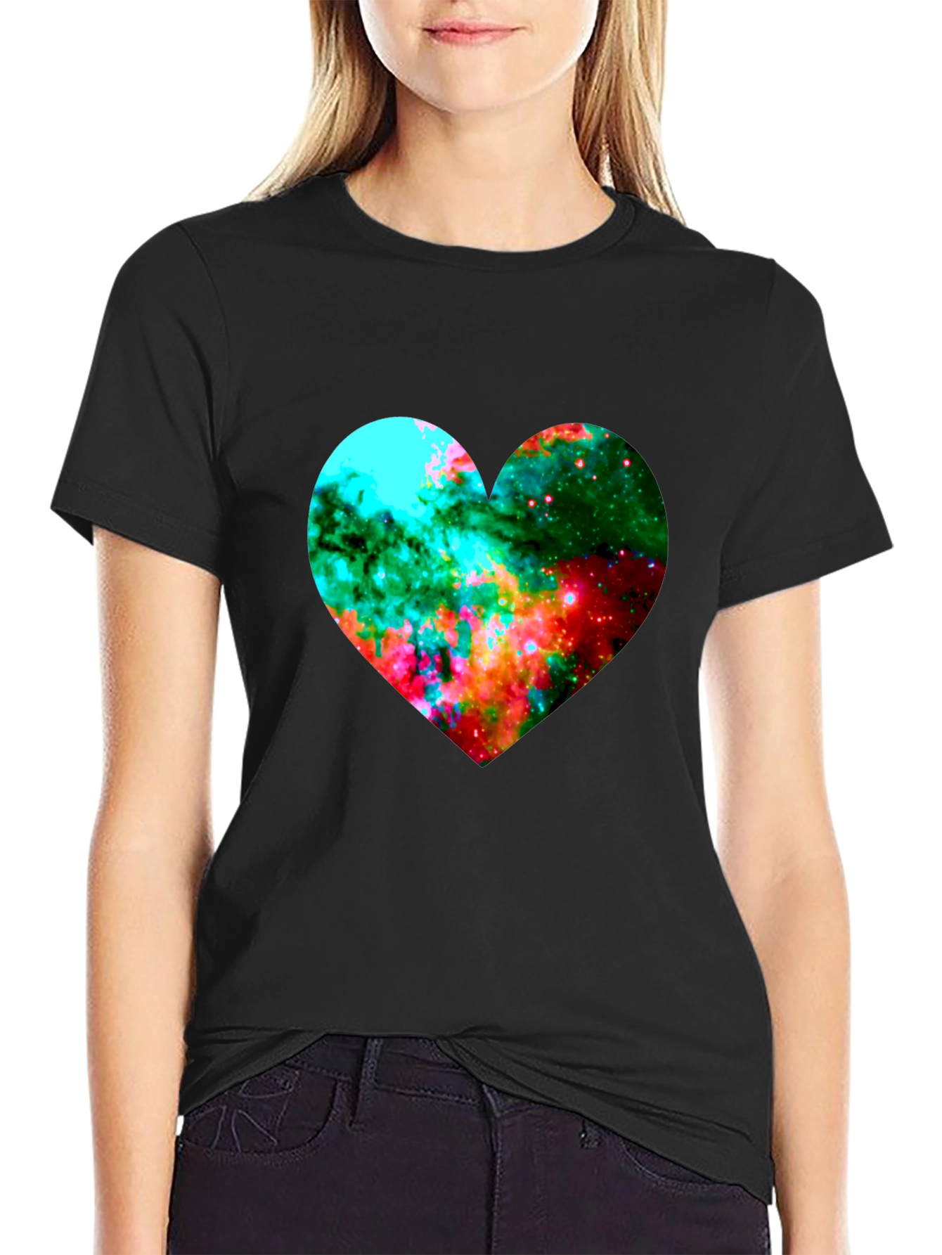 Galaxy Heart Graphic Black T-Shirt