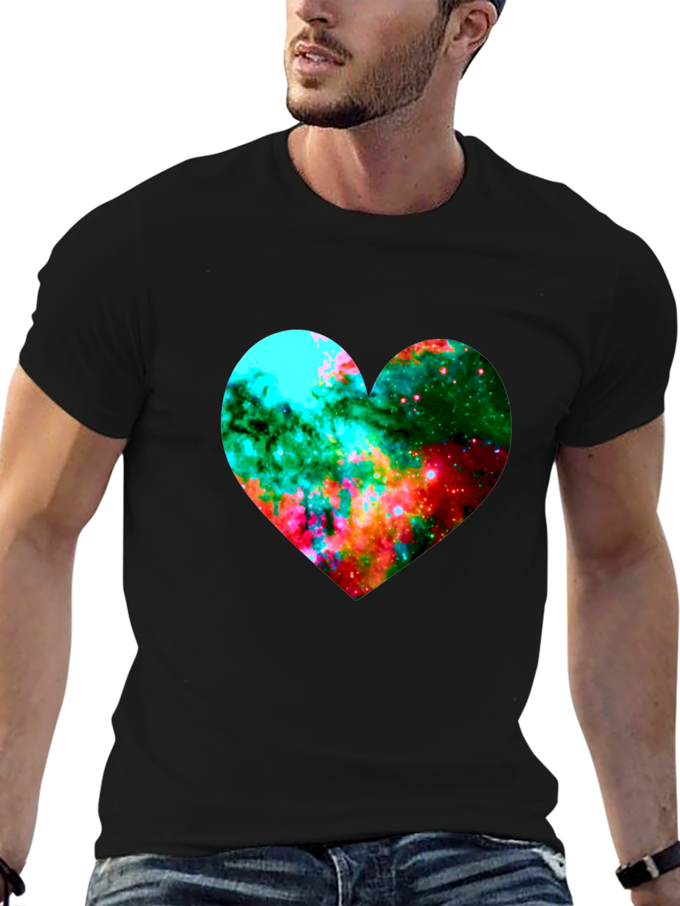 Galaxy Heart Graphic Black T-Shirt