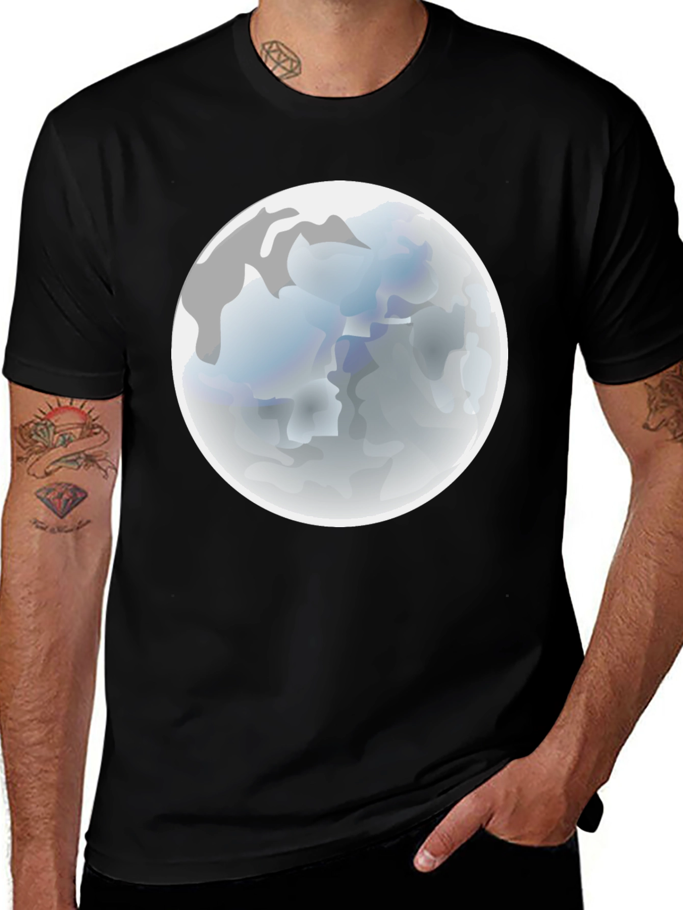 Moon Graphic Black T-Shirt - Mens Casual Tee