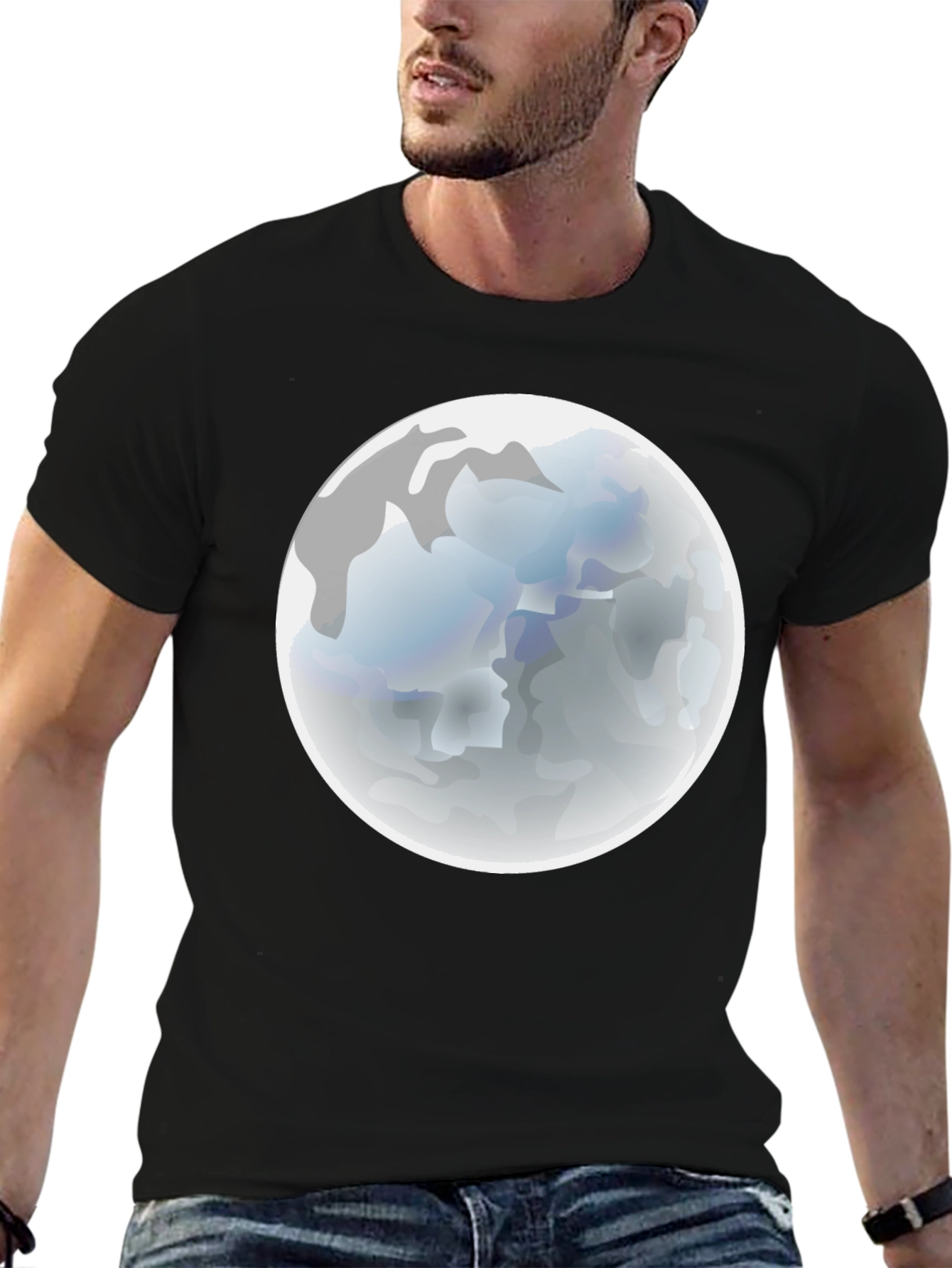 Moon Graphic Black T-Shirt - Mens Casual Tee