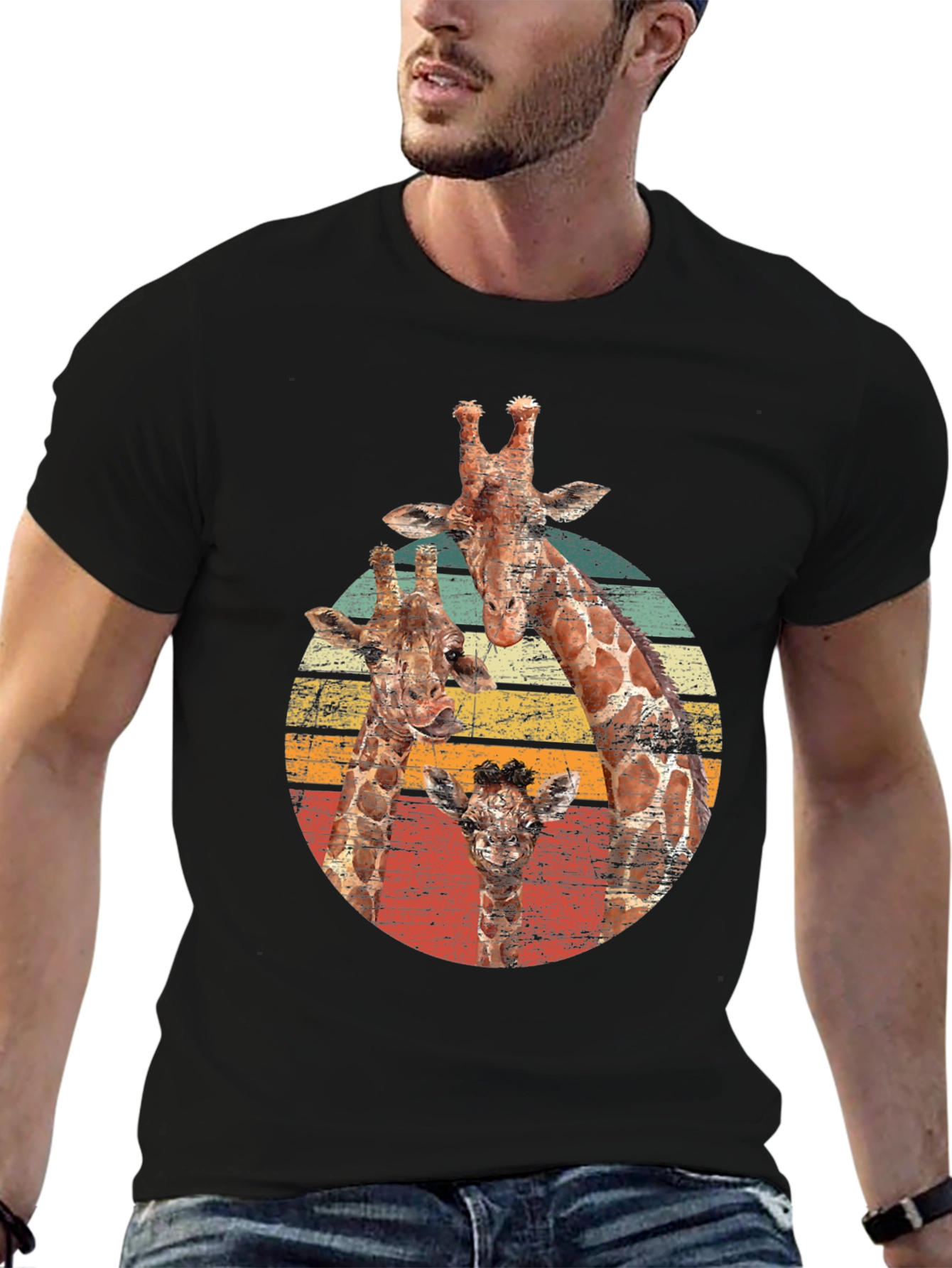 Giraffe Family Retro T-Shirt - Cool Animal Lover Tee