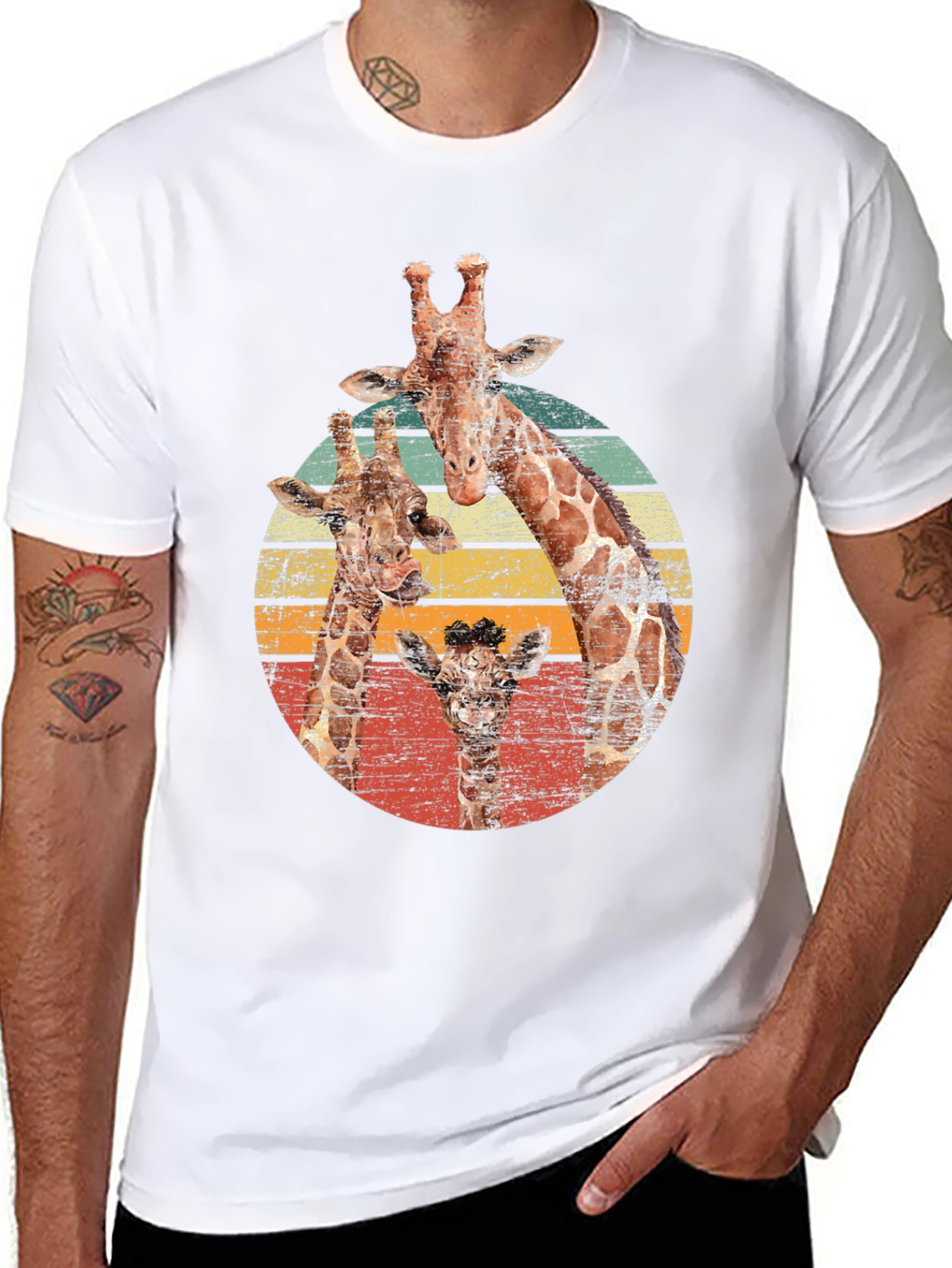 Giraffe Family Retro T-Shirt - Cool Animal Lover Tee