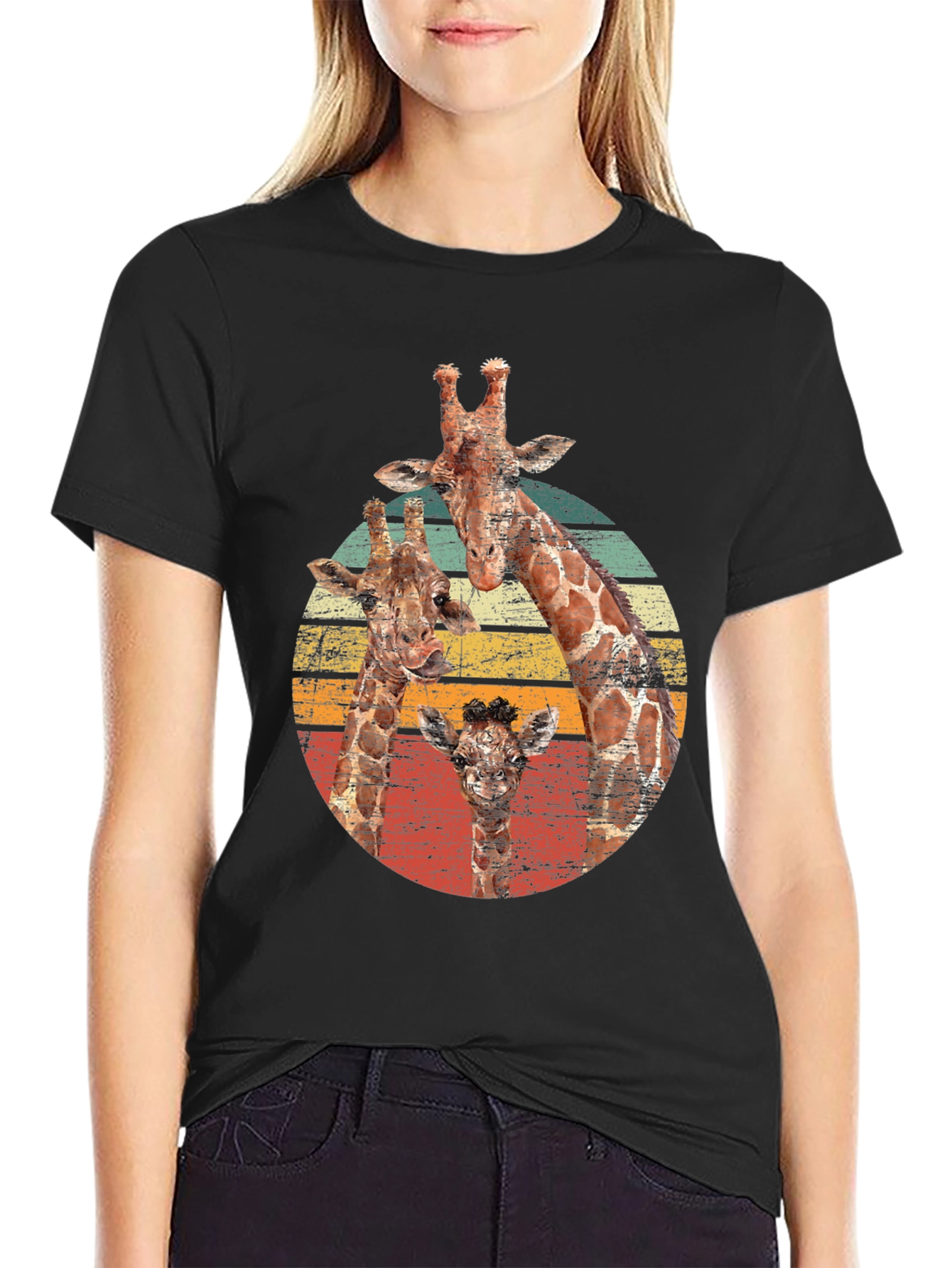 Giraffe Family Retro T-Shirt - Cool Animal Lover Tee