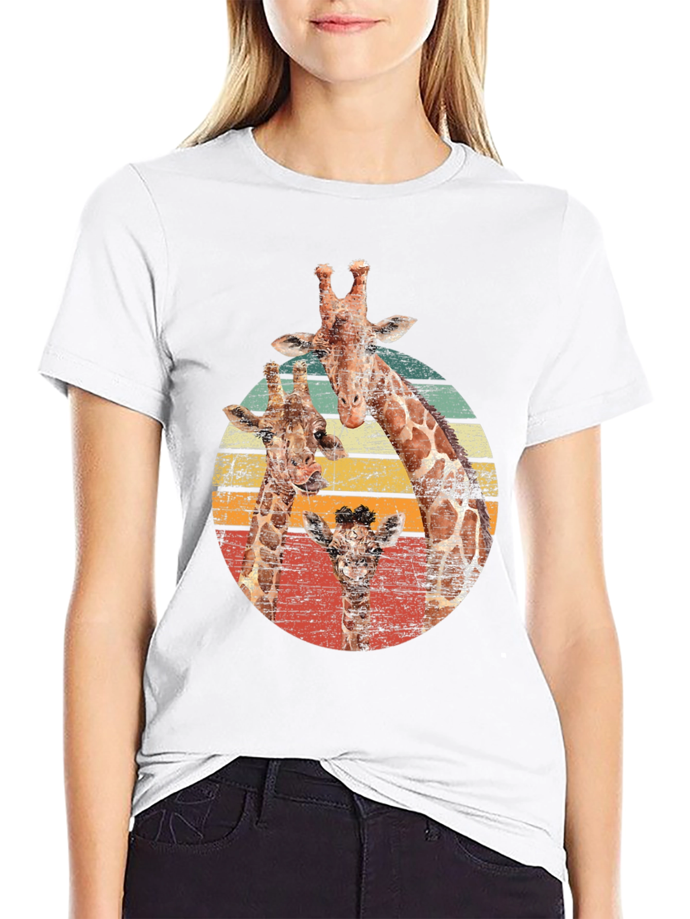 Giraffe Family Retro T-Shirt - Cool Animal Lover Tee