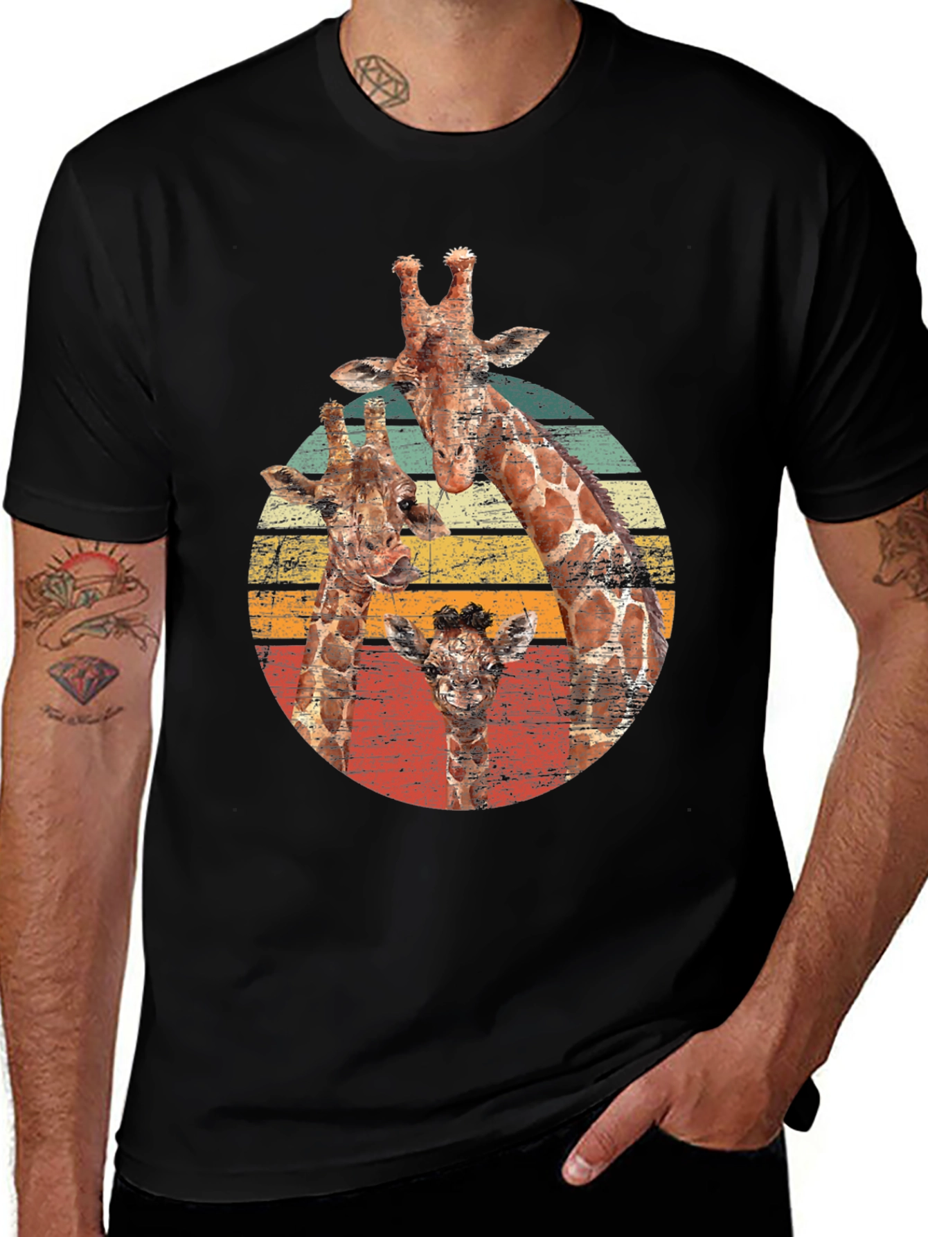 Giraffe Family Retro T-Shirt - Cool Animal Lover Tee