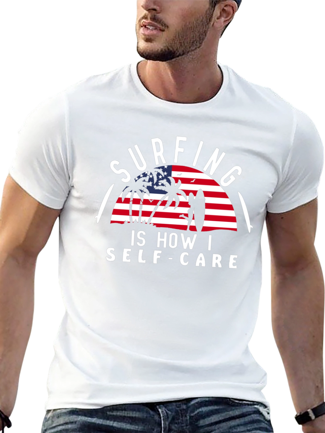 Surfing Self-Care Graphic Tee - Black Cotton T-Shirt