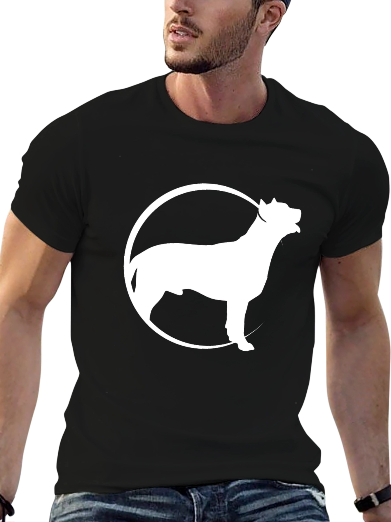 Mens Black Dog Circle Graphic Tee