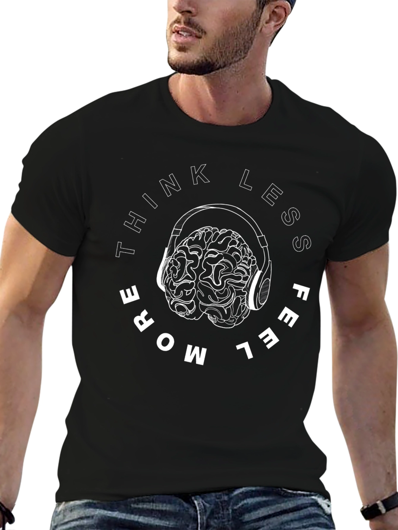 Think Less Feel More Brain Graphic Tee
