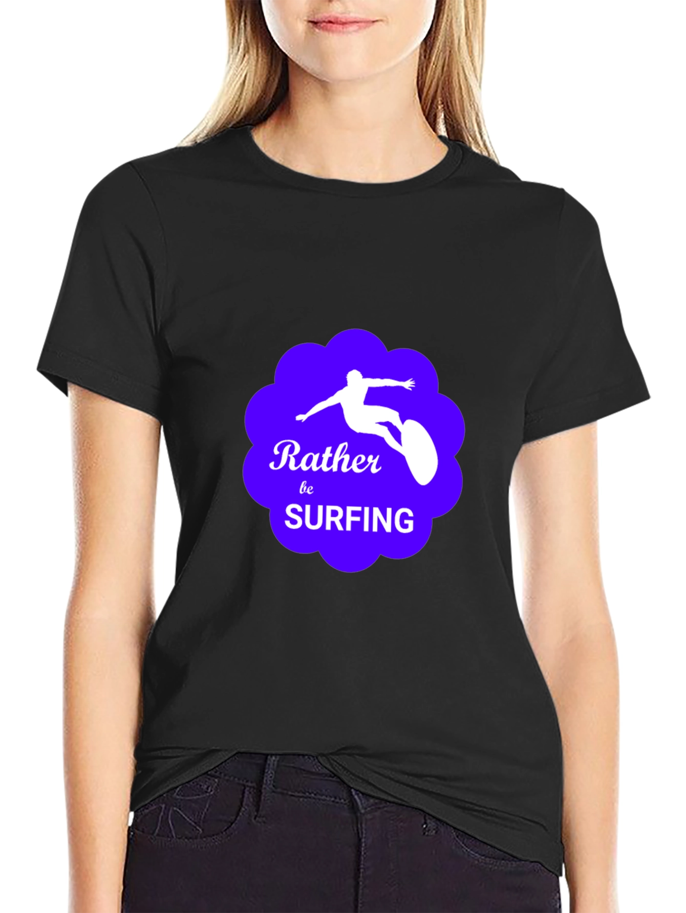Rather Be Surfing Graphic Tee - Black Cotton T-Shirt