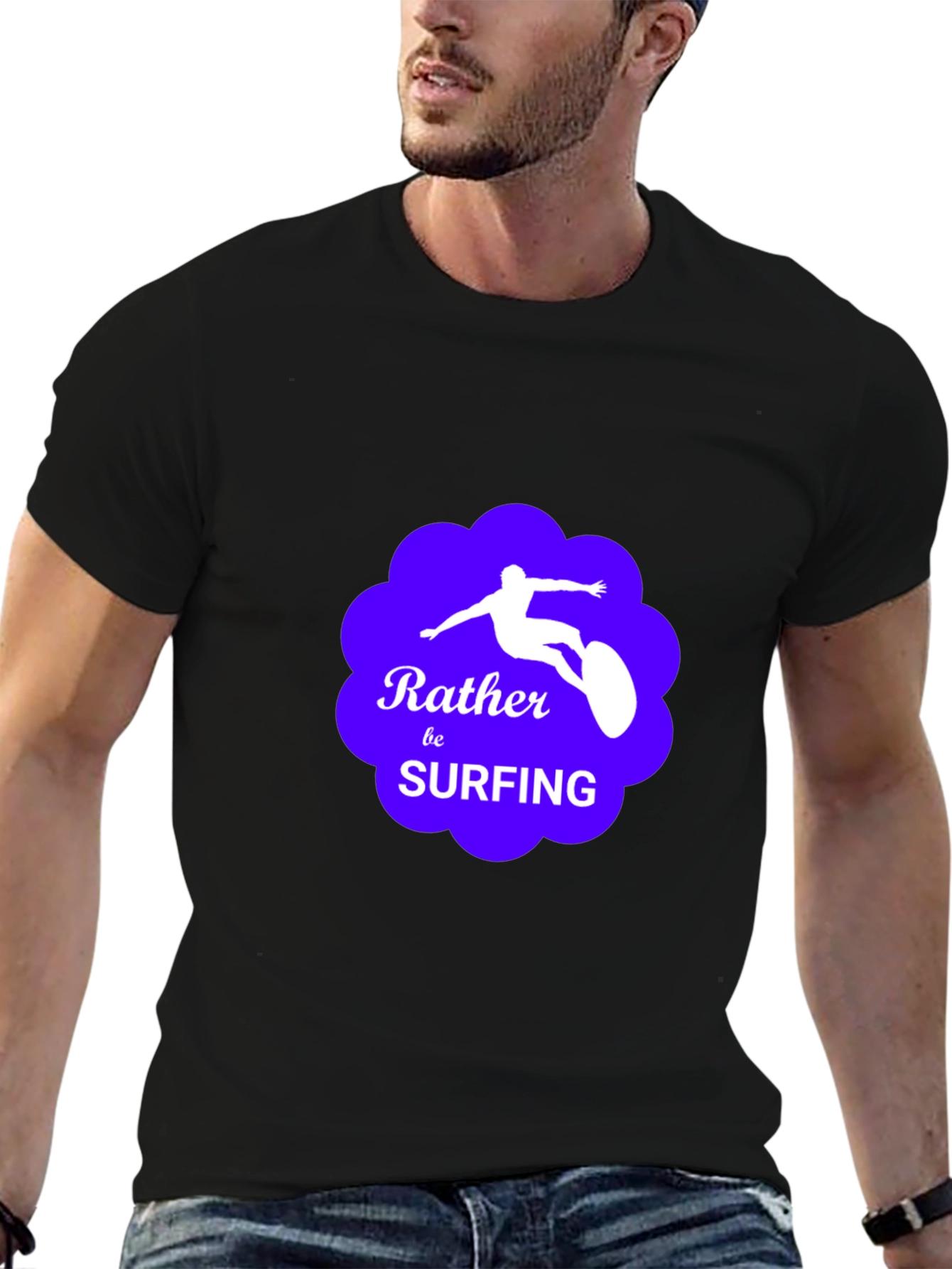 Rather Be Surfing Graphic Tee - Black Cotton T-Shirt