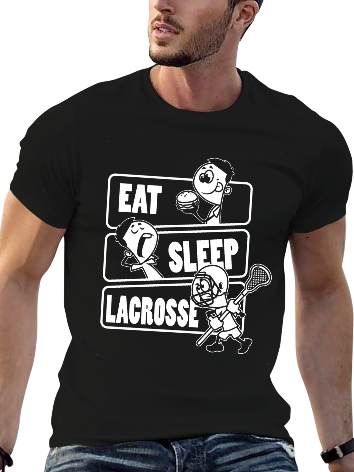 Eat Sleep Lacrosse T-Shirt - Black Graphic Tee