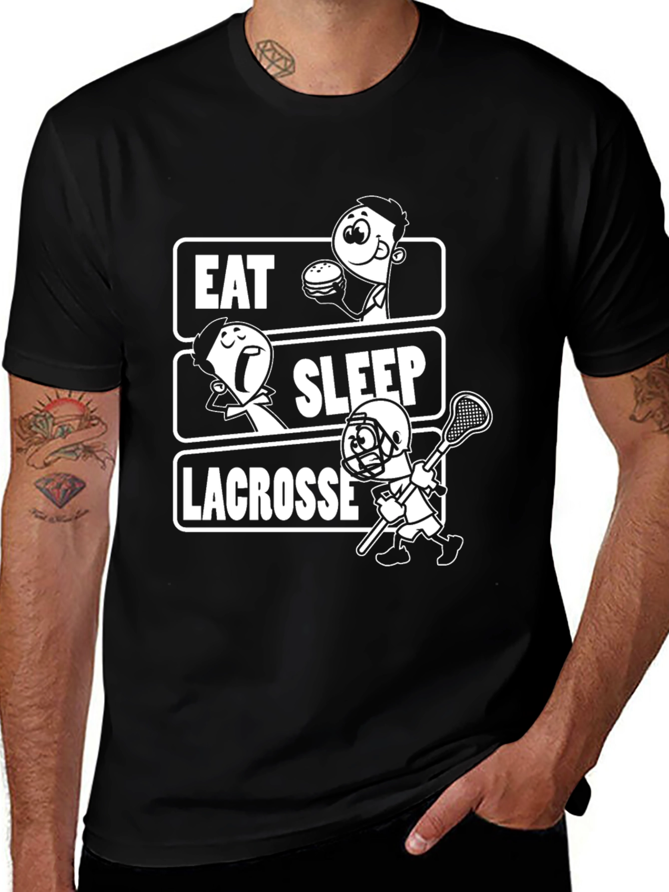 Eat Sleep Lacrosse T-Shirt - Black Graphic Tee