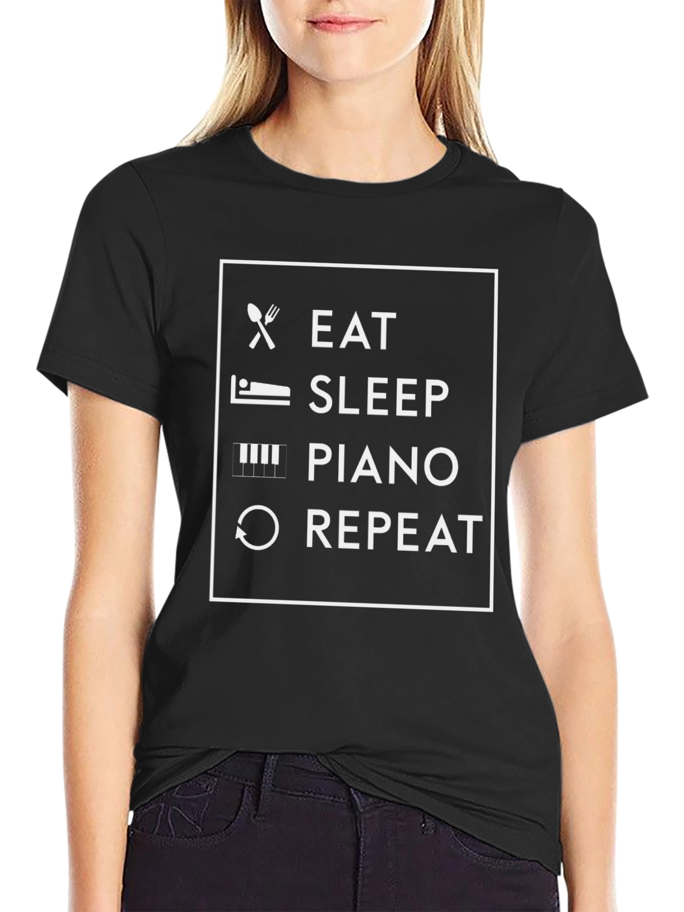 Eat Sleep Piano Repeat Black T-Shirt