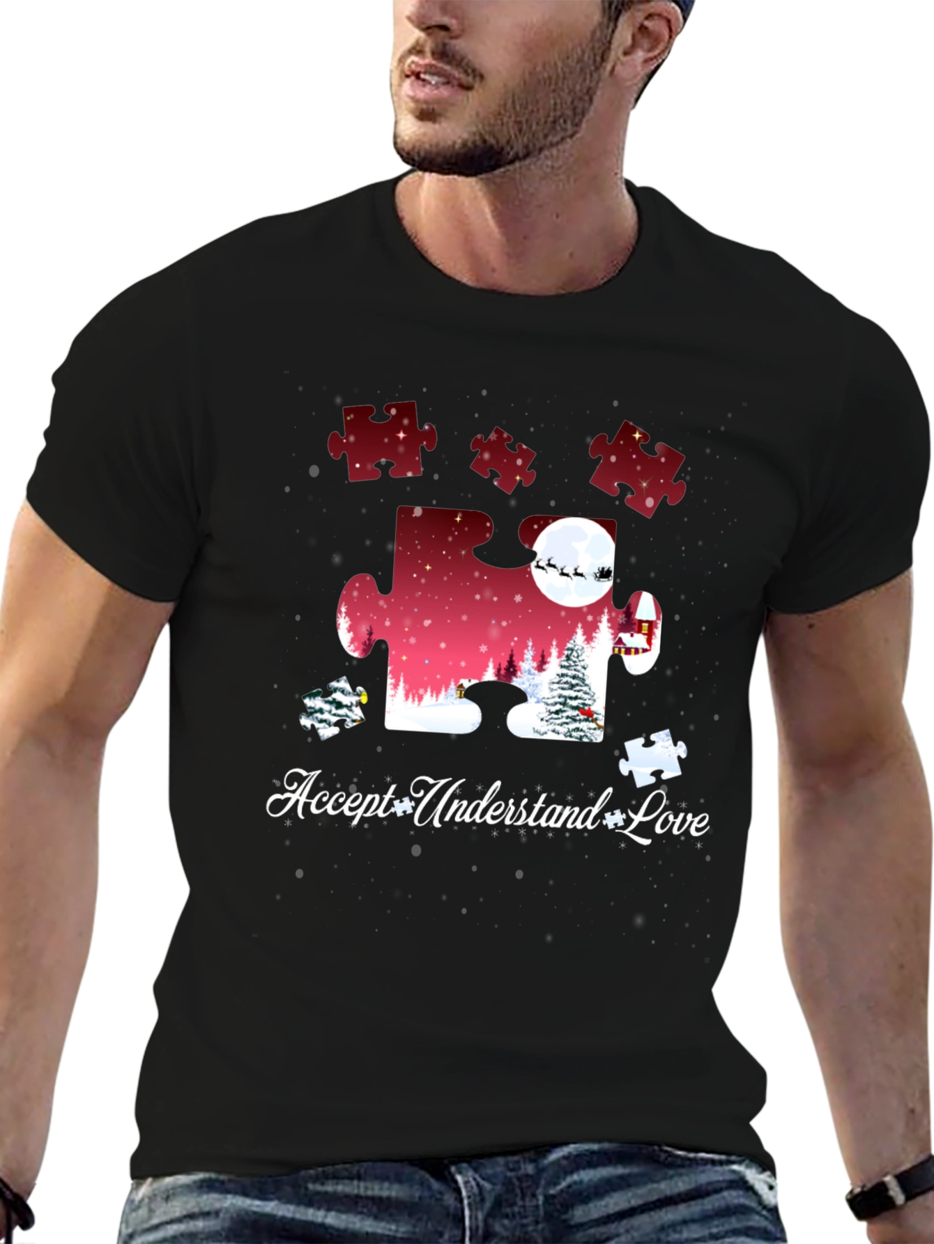 Autism Awareness Puzzle Piece Christmas T-Shirt