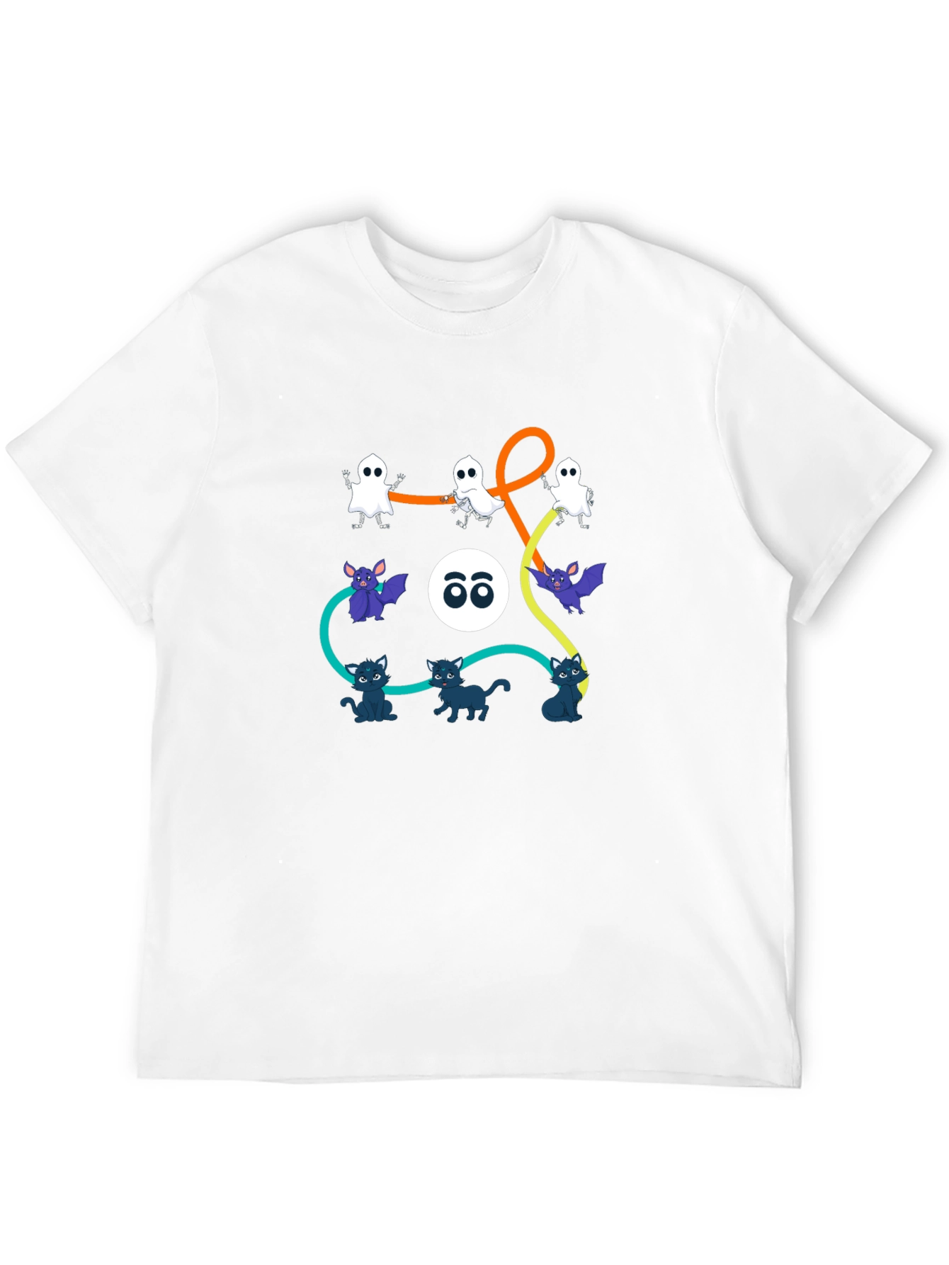 Halloween Graphic Print T-Shirt: Ghosts Bats Cats