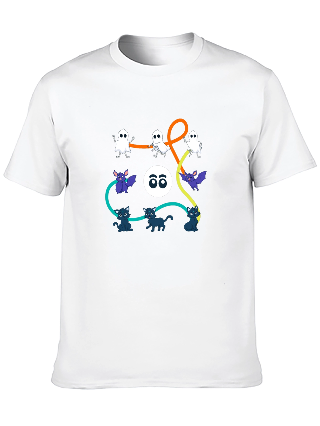 Halloween Graphic Print T-Shirt: Ghosts Bats Cats