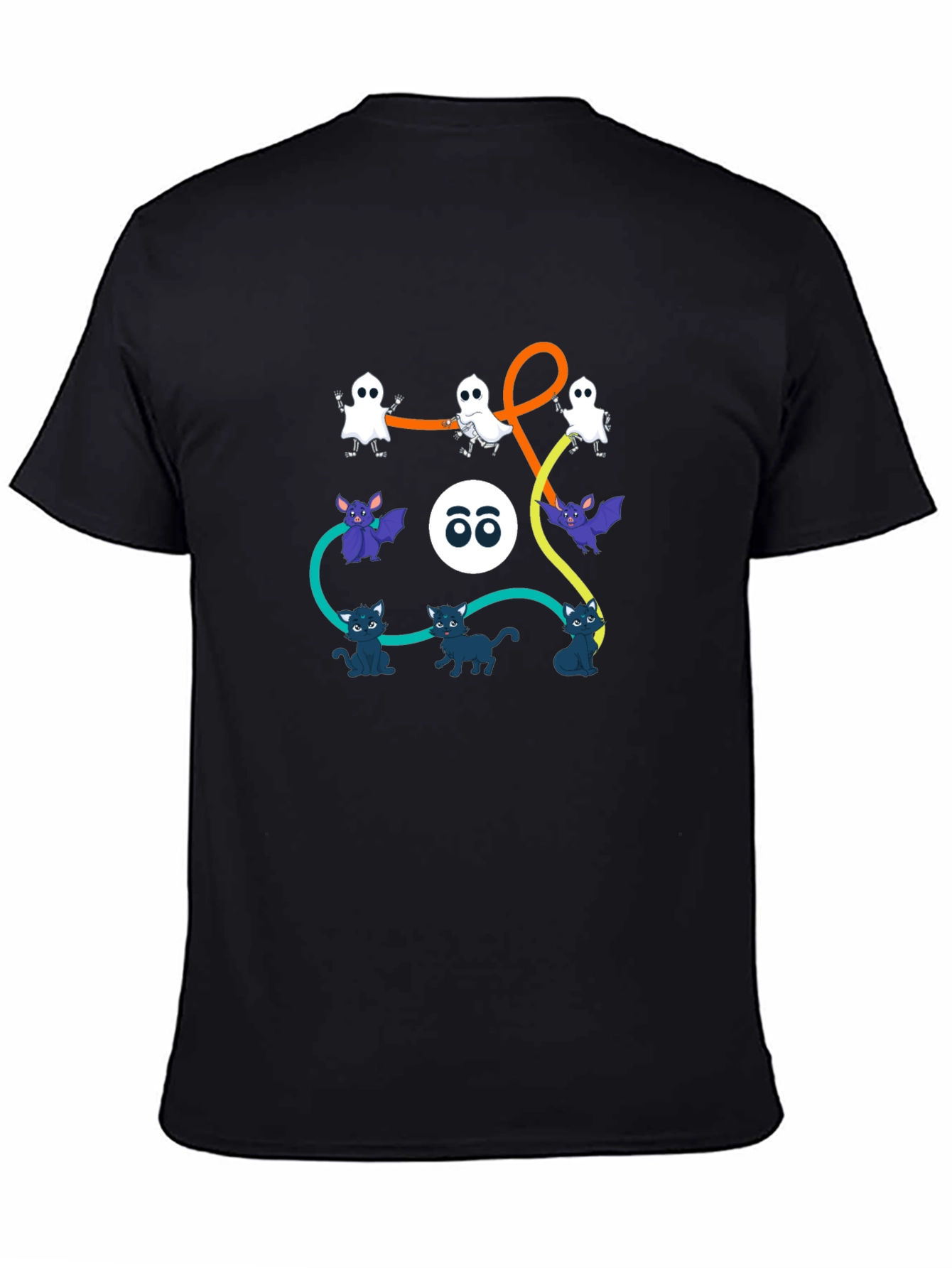 Halloween Graphic Print T-Shirt: Ghosts Bats Cats