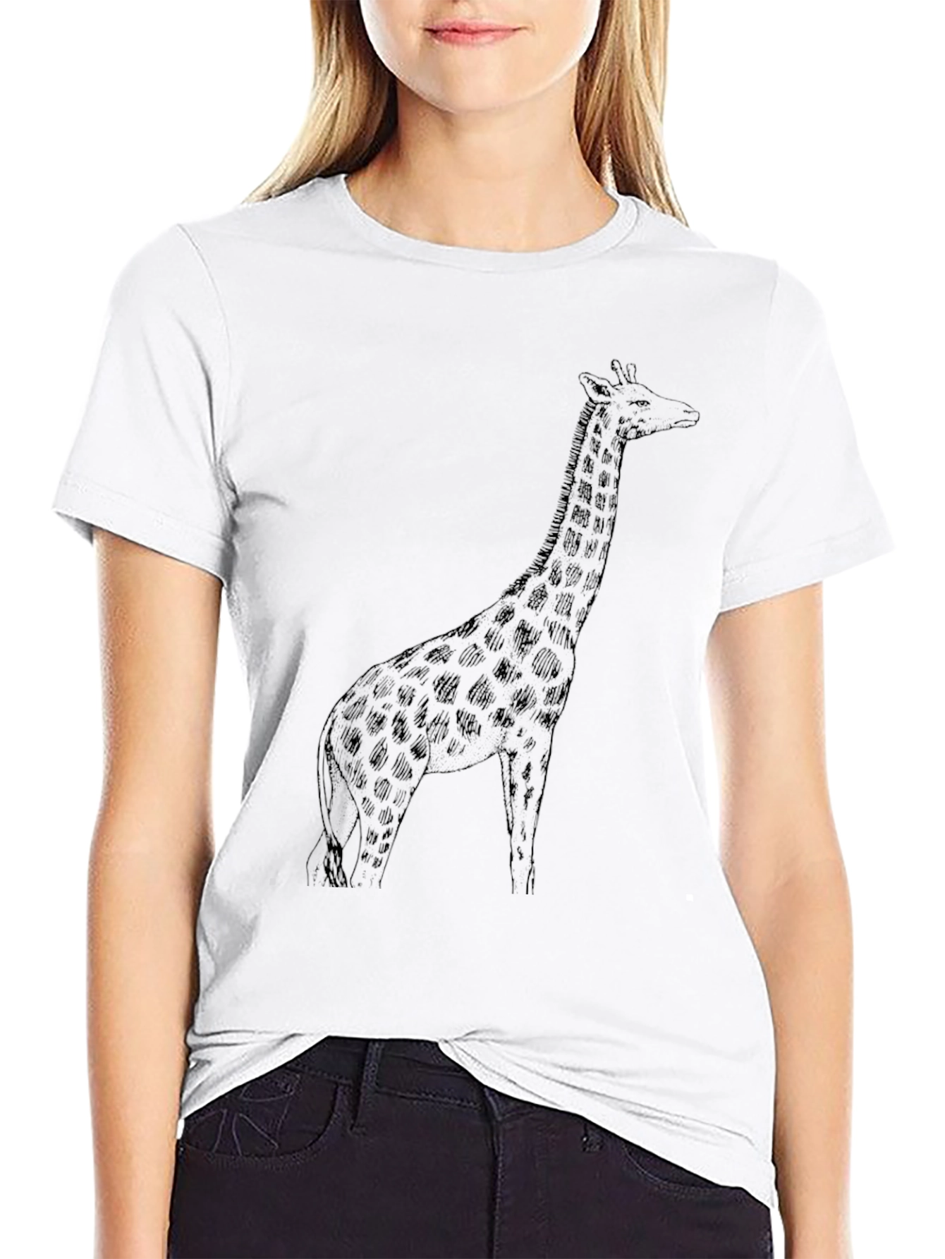 Giraffe Graphic Tee - Black Cotton T-Shirt