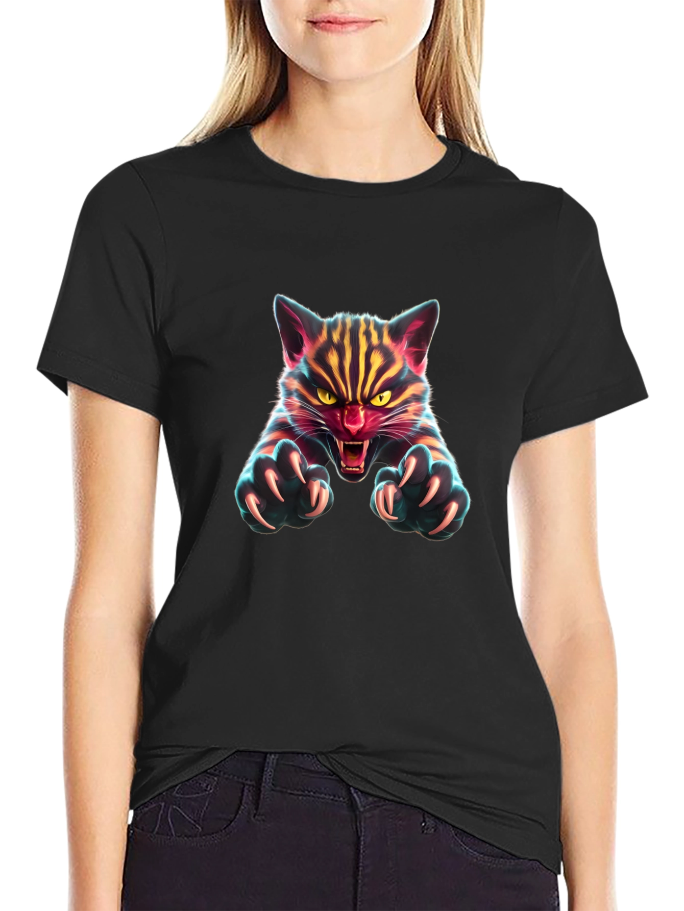 Fierce Feline Graphic Tee - Mens Black T-Shirt