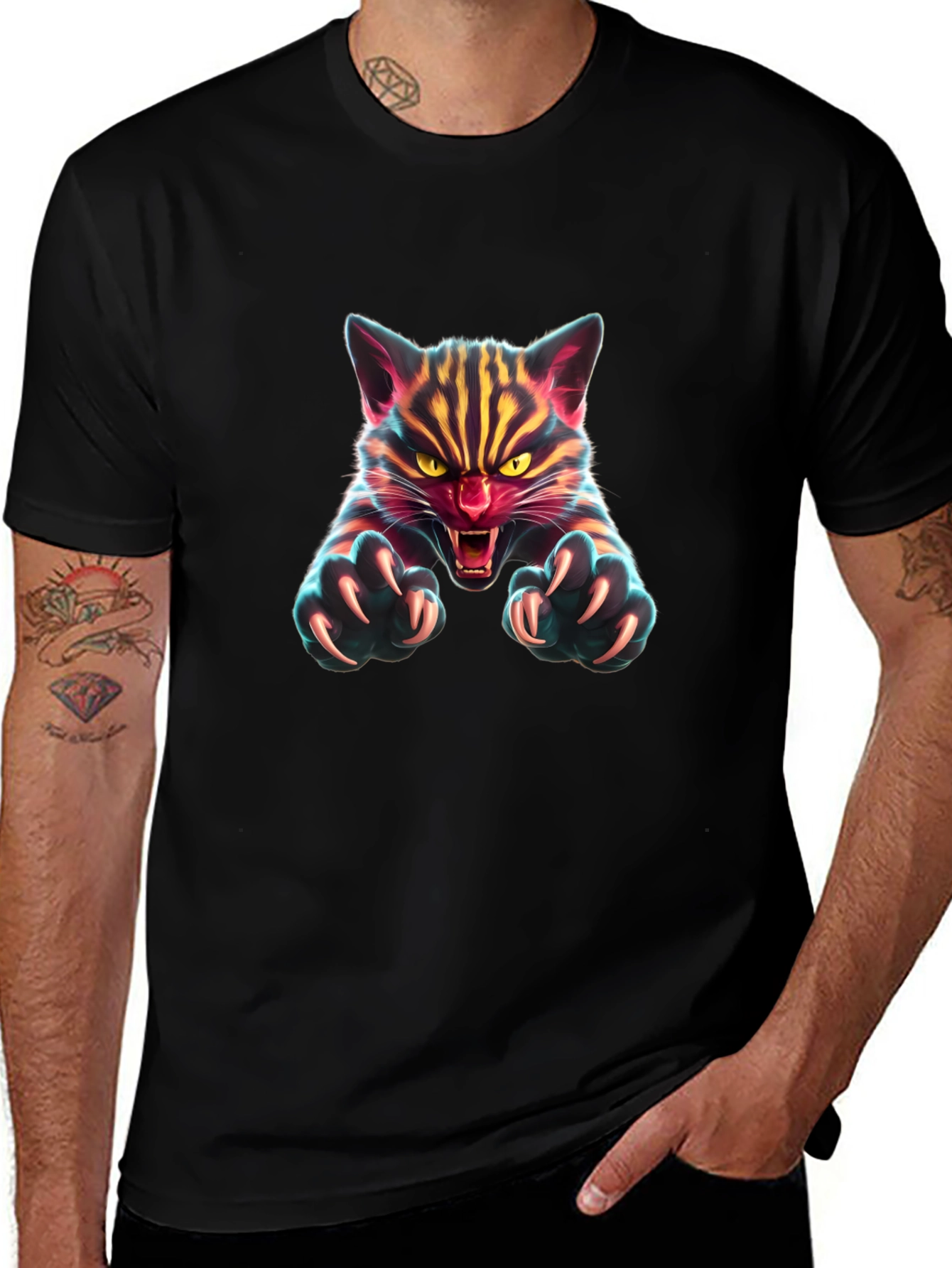 Fierce Feline Graphic Tee - Mens Black T-Shirt