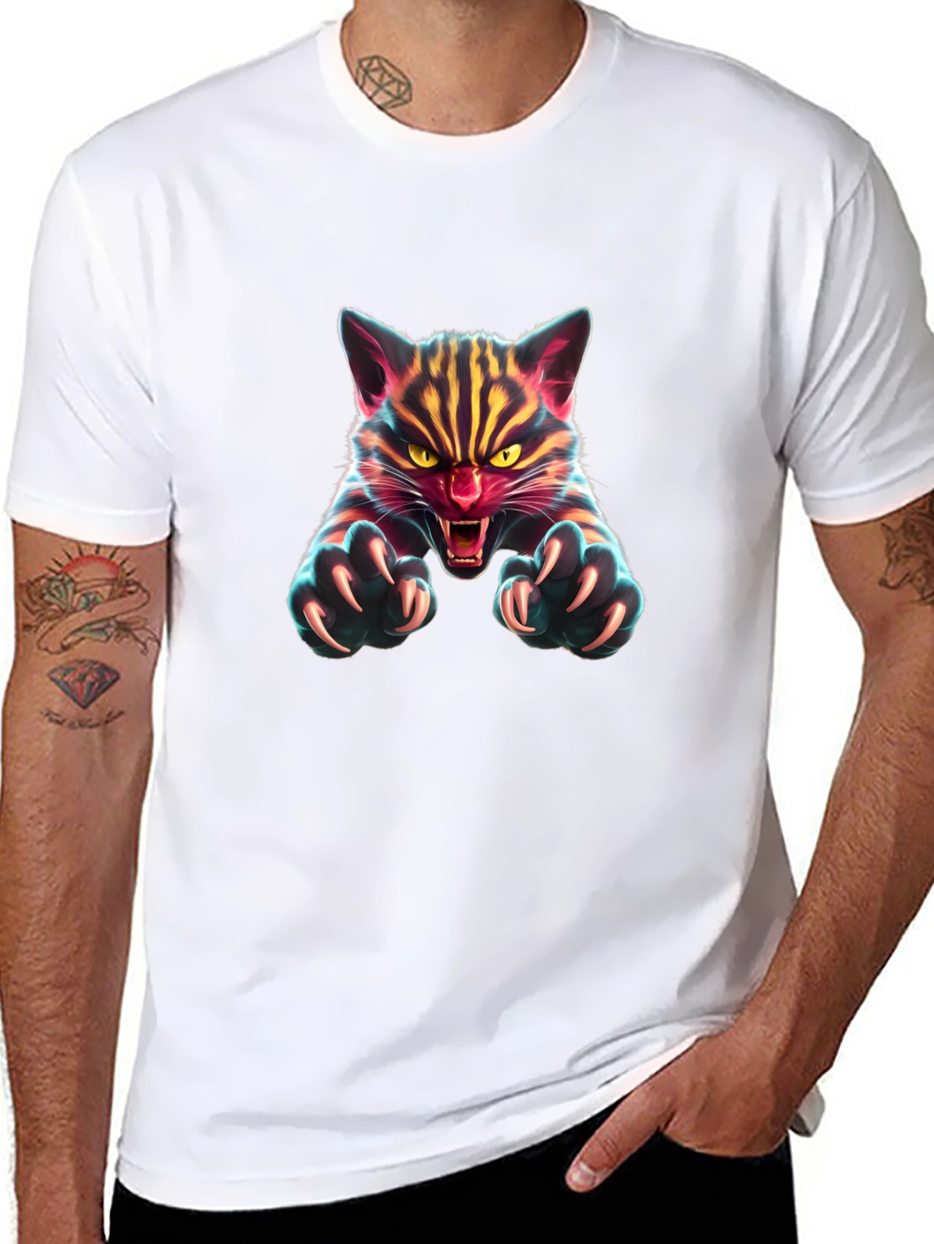 Fierce Feline Graphic Tee - Mens Black T-Shirt