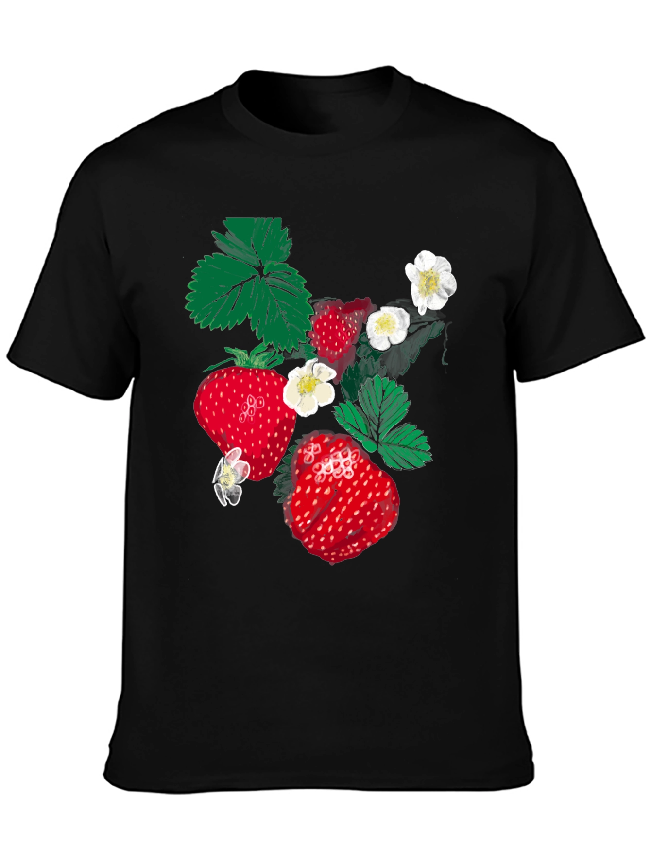 Strawberry Print Black T-Shirt