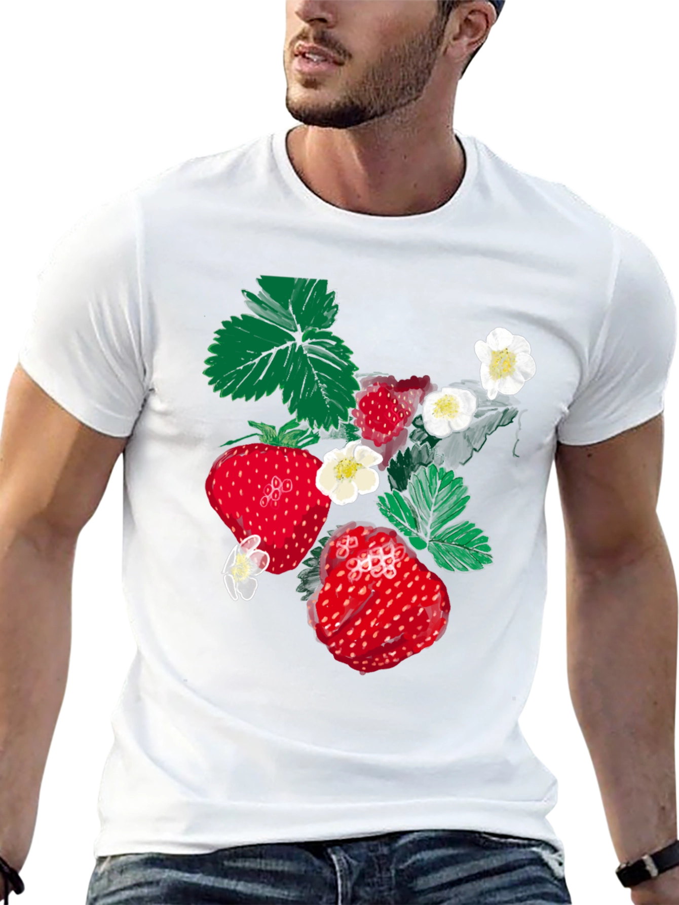 Strawberry Print Black T-Shirt
