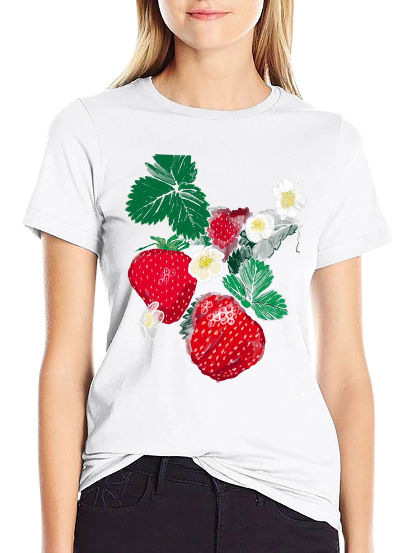 Strawberry Print Black T-Shirt