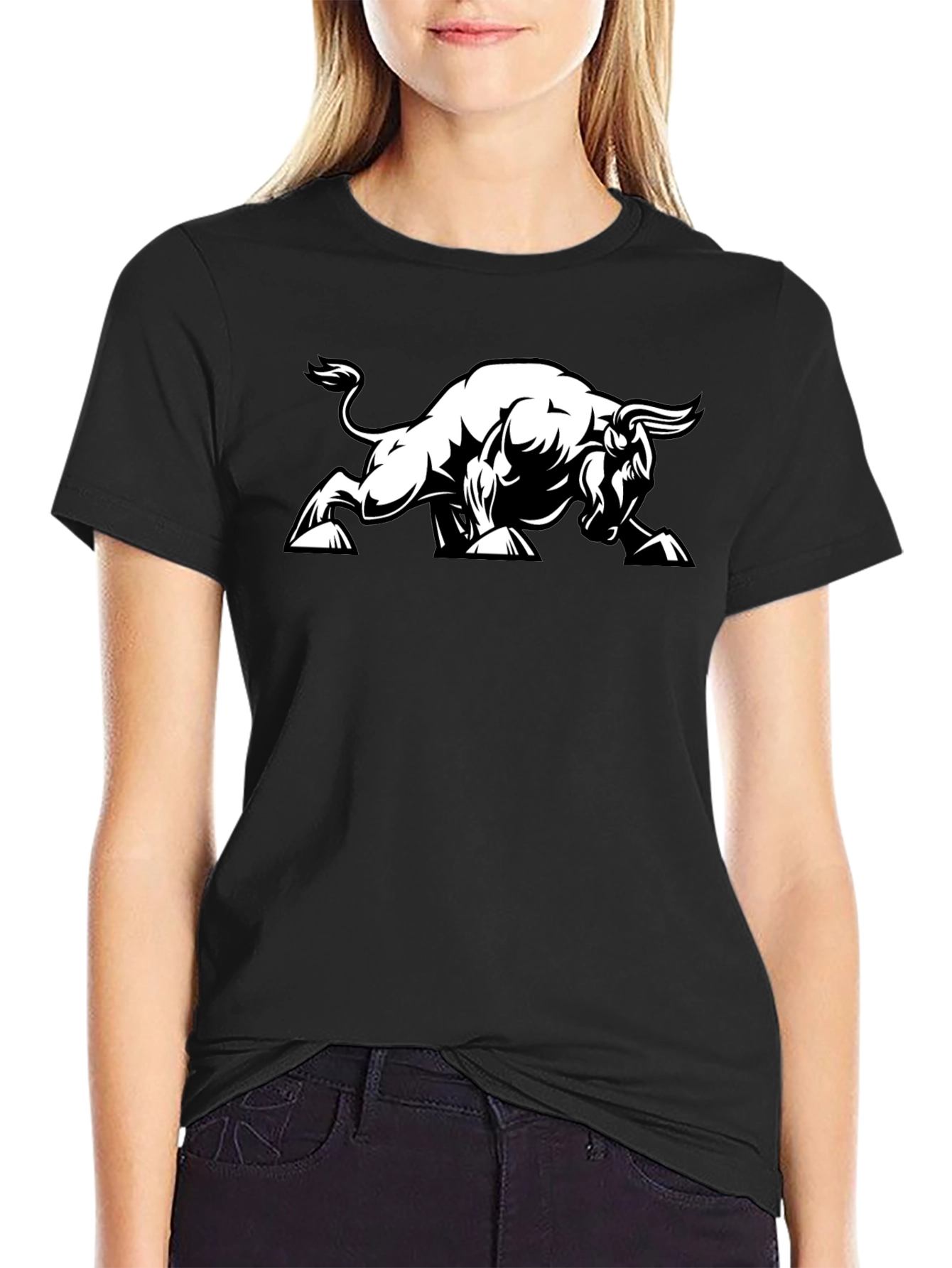 Bold Bull Graphic Tee - Black Cotton
