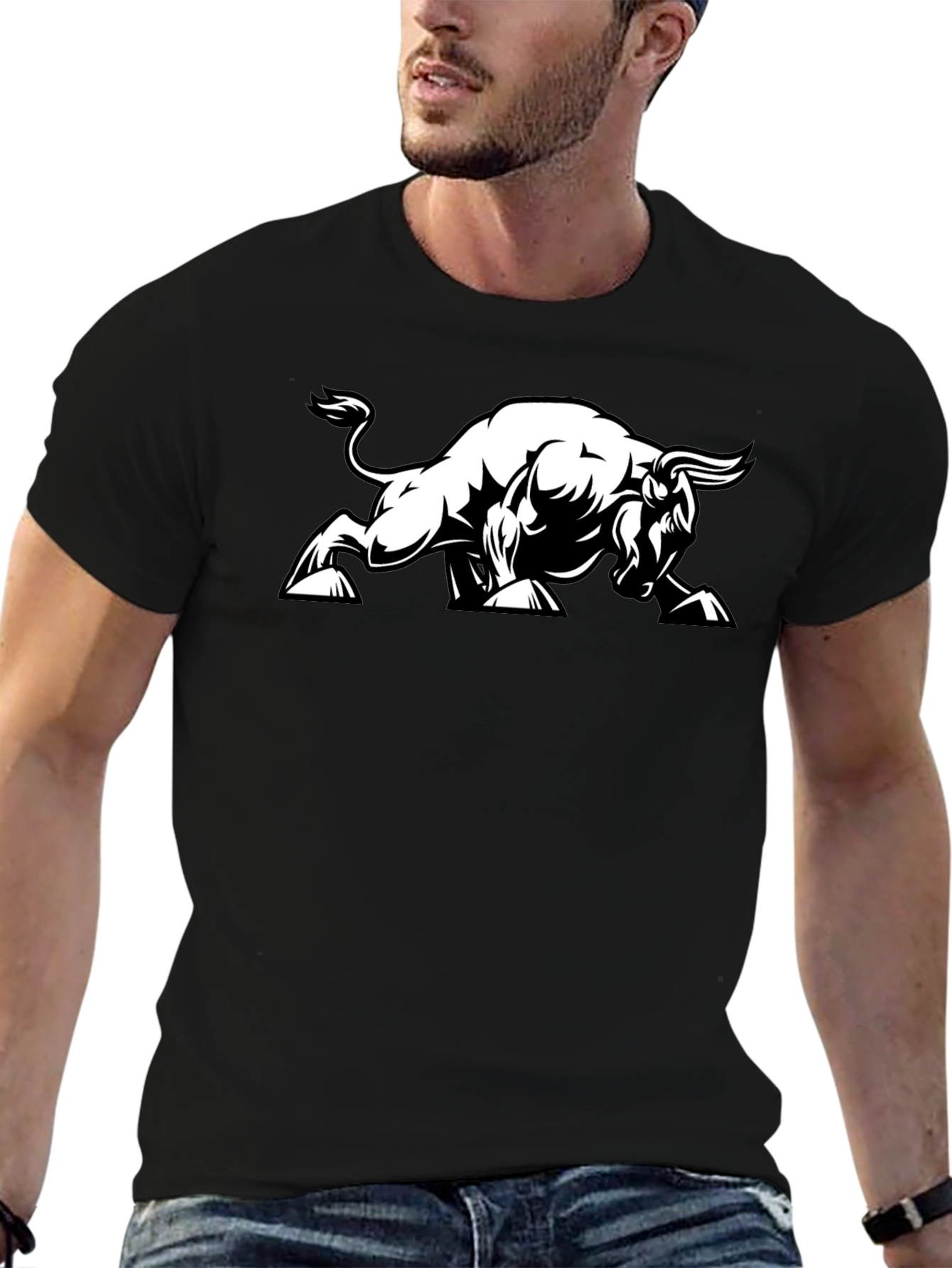 Bold Bull Graphic Tee - Black Cotton