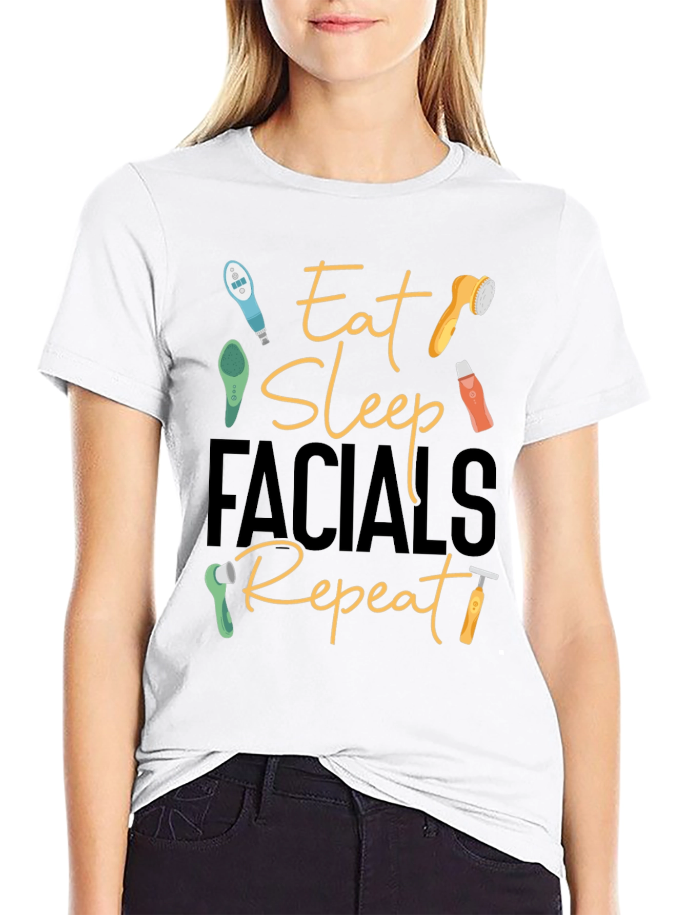 Eat Sleep Facials Repeat Black T-Shirt