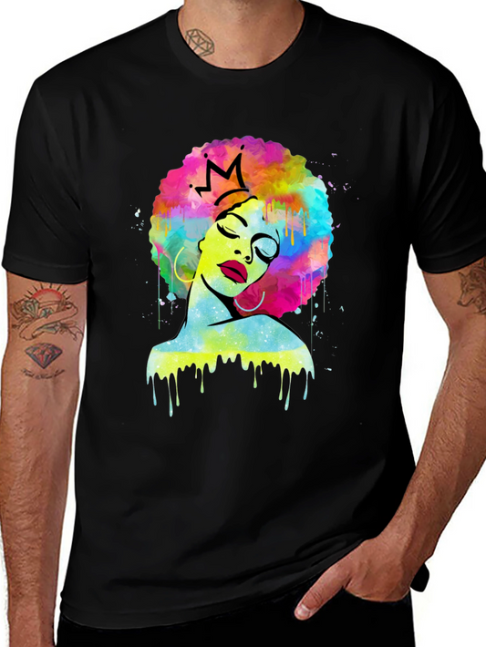 Afro Queen Black T-Shirt - Colorful Art Print