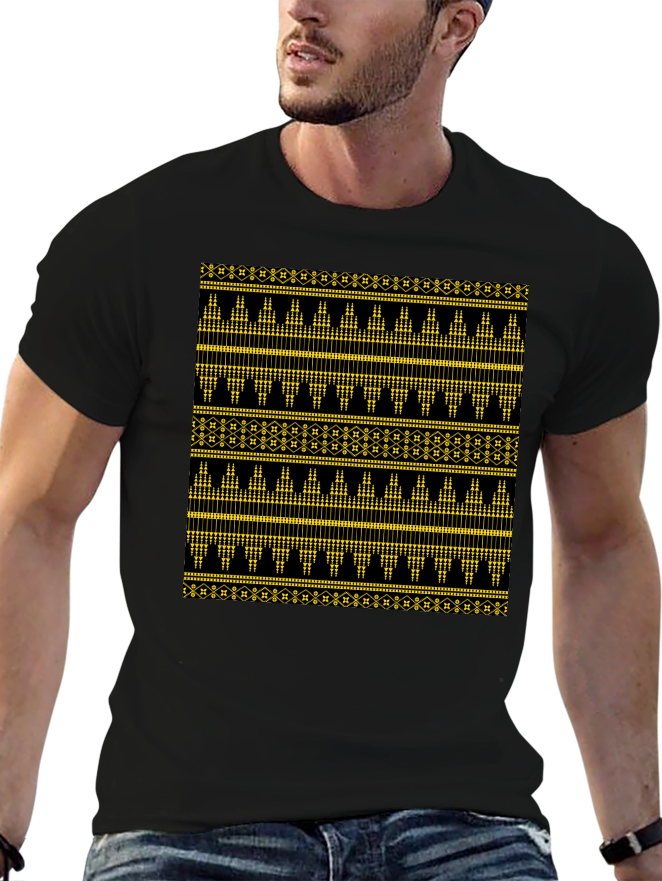 Ethnic Pattern Black T-Shirt