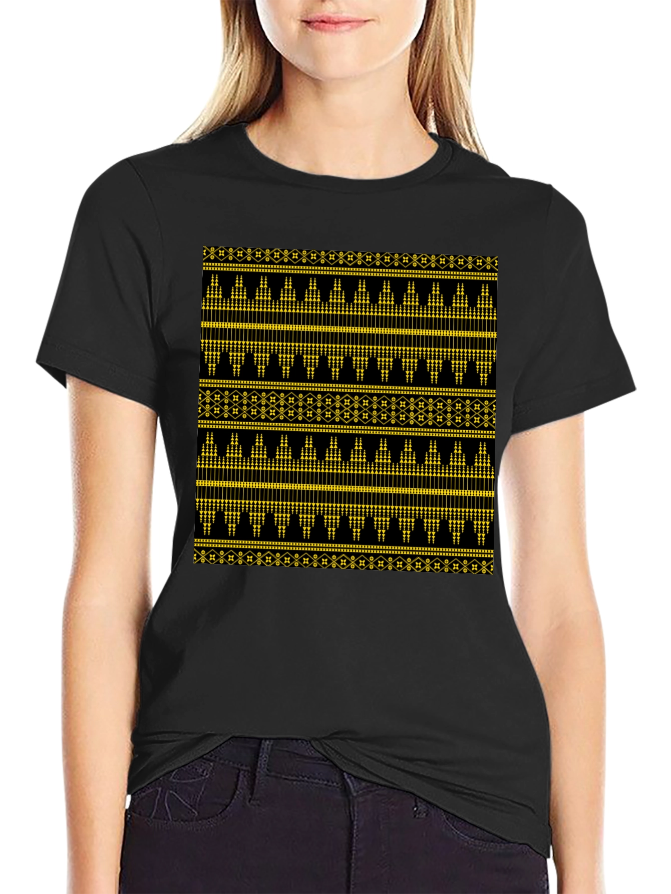 Ethnic Pattern Black T-Shirt