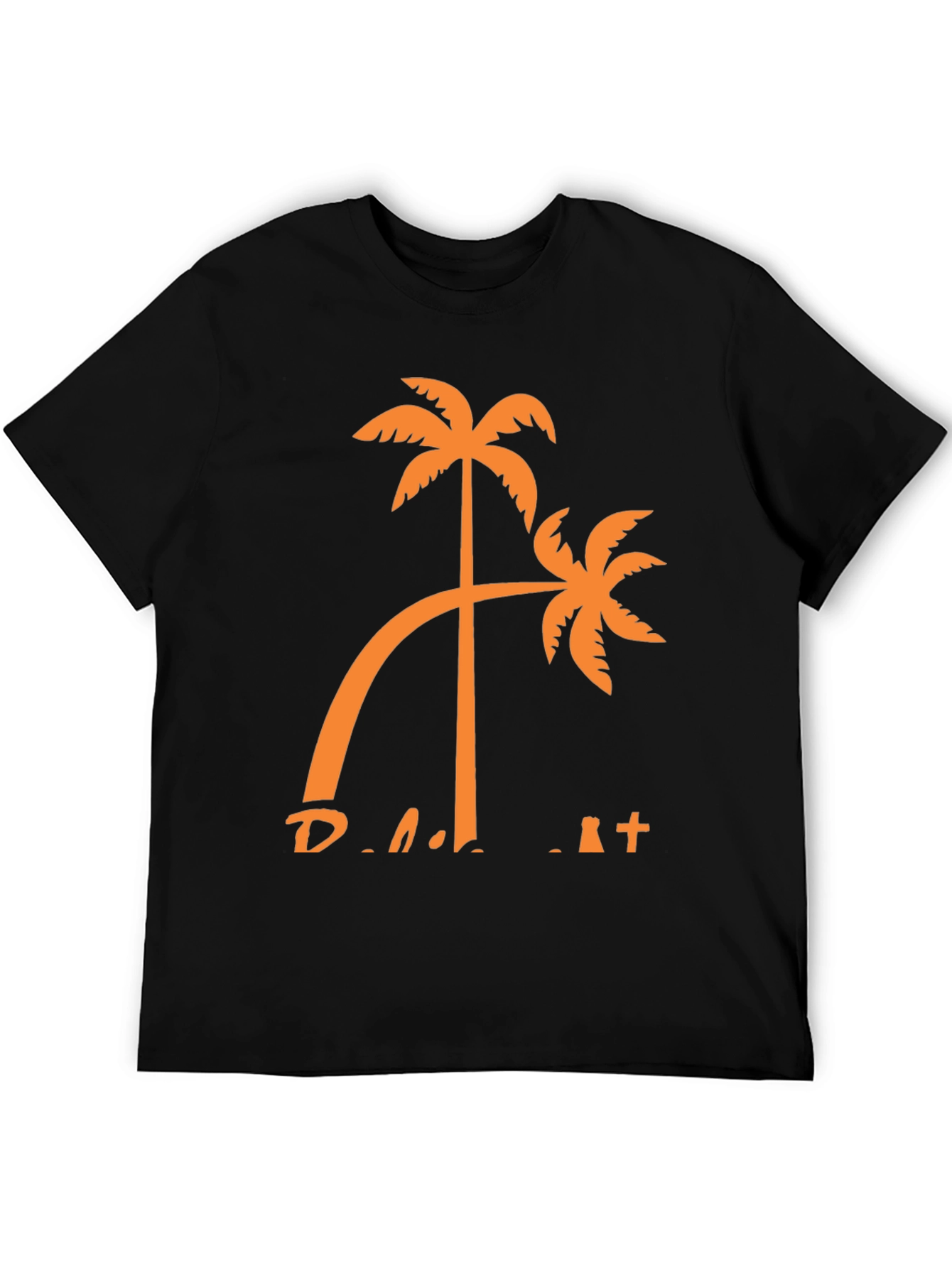 Tropical Palm Tree Graphic Tee - Black Cotton T-Shirt