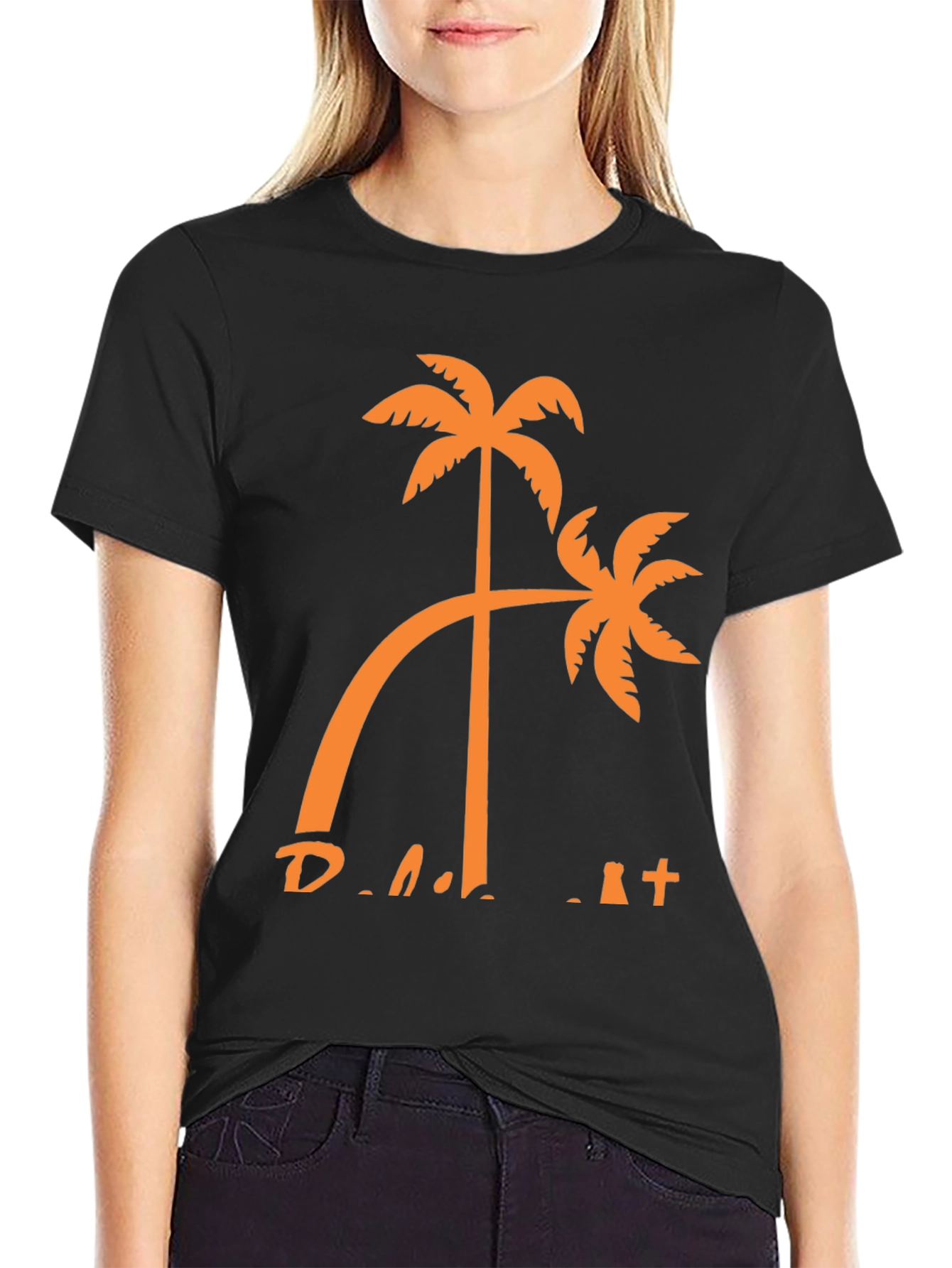 Tropical Palm Tree Graphic Tee - Black Cotton T-Shirt