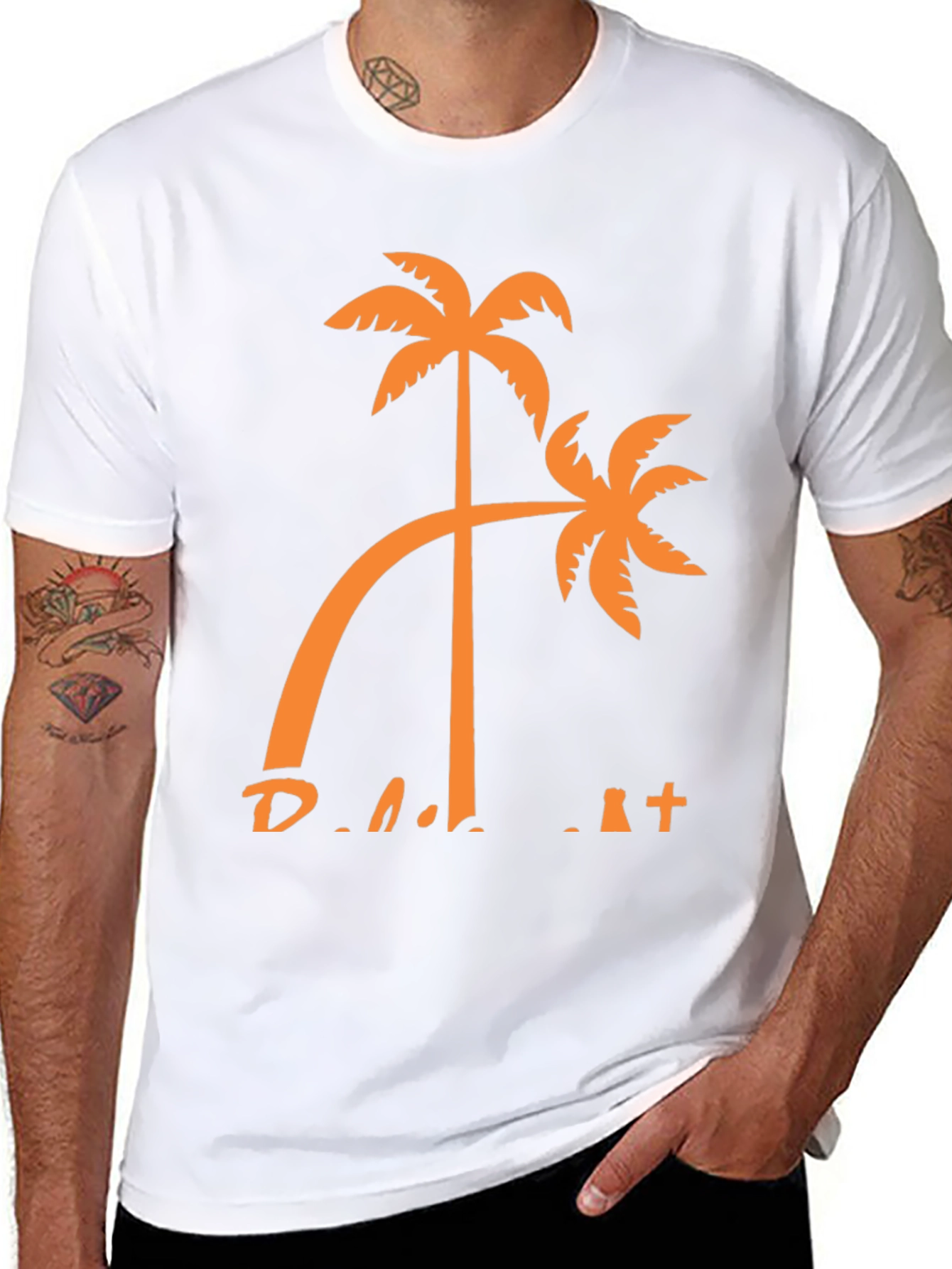 Tropical Palm Tree Graphic Tee - Black Cotton T-Shirt