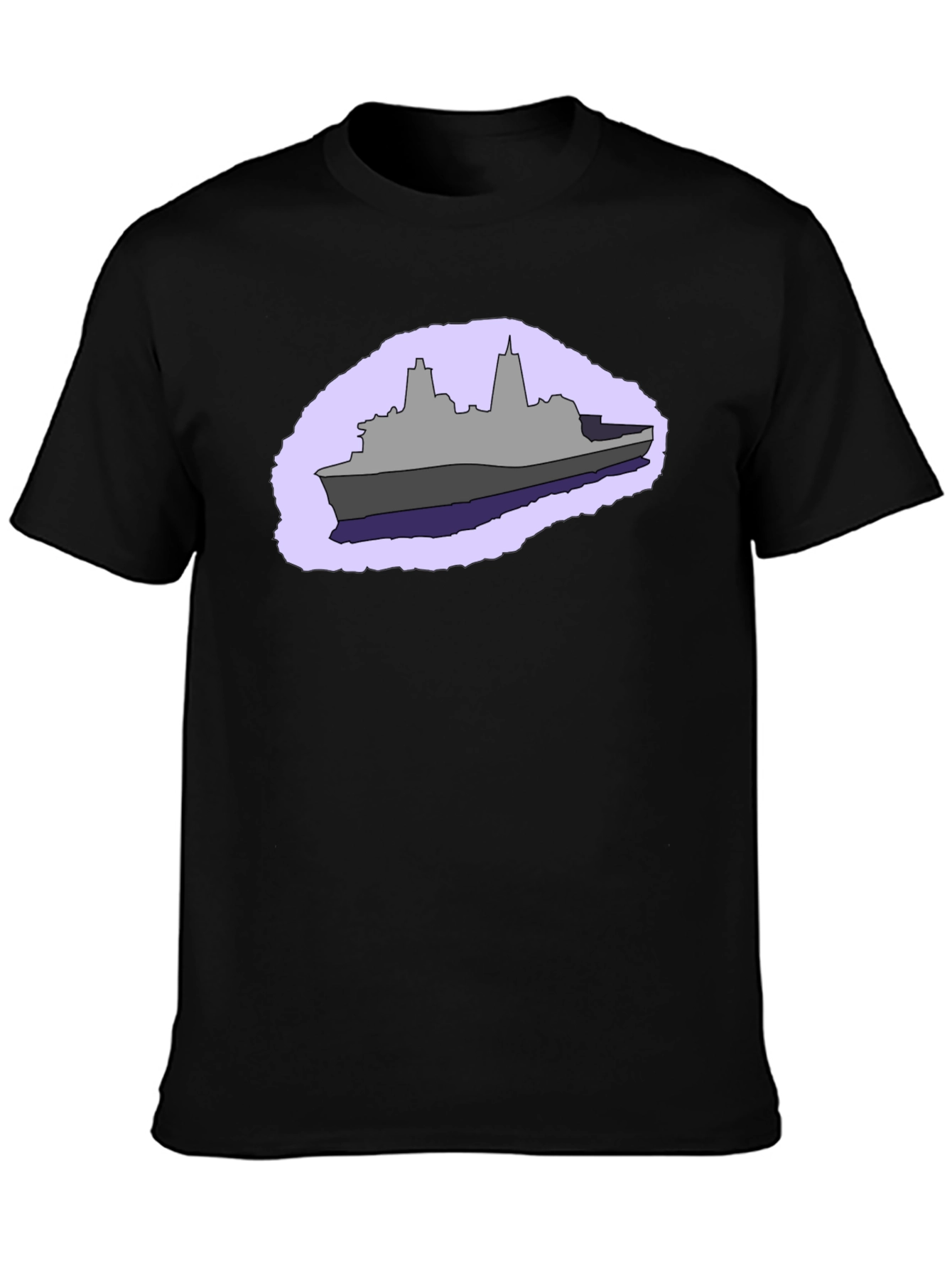 Naval Ship Graphic Tee - Black Cotton T-Shirt