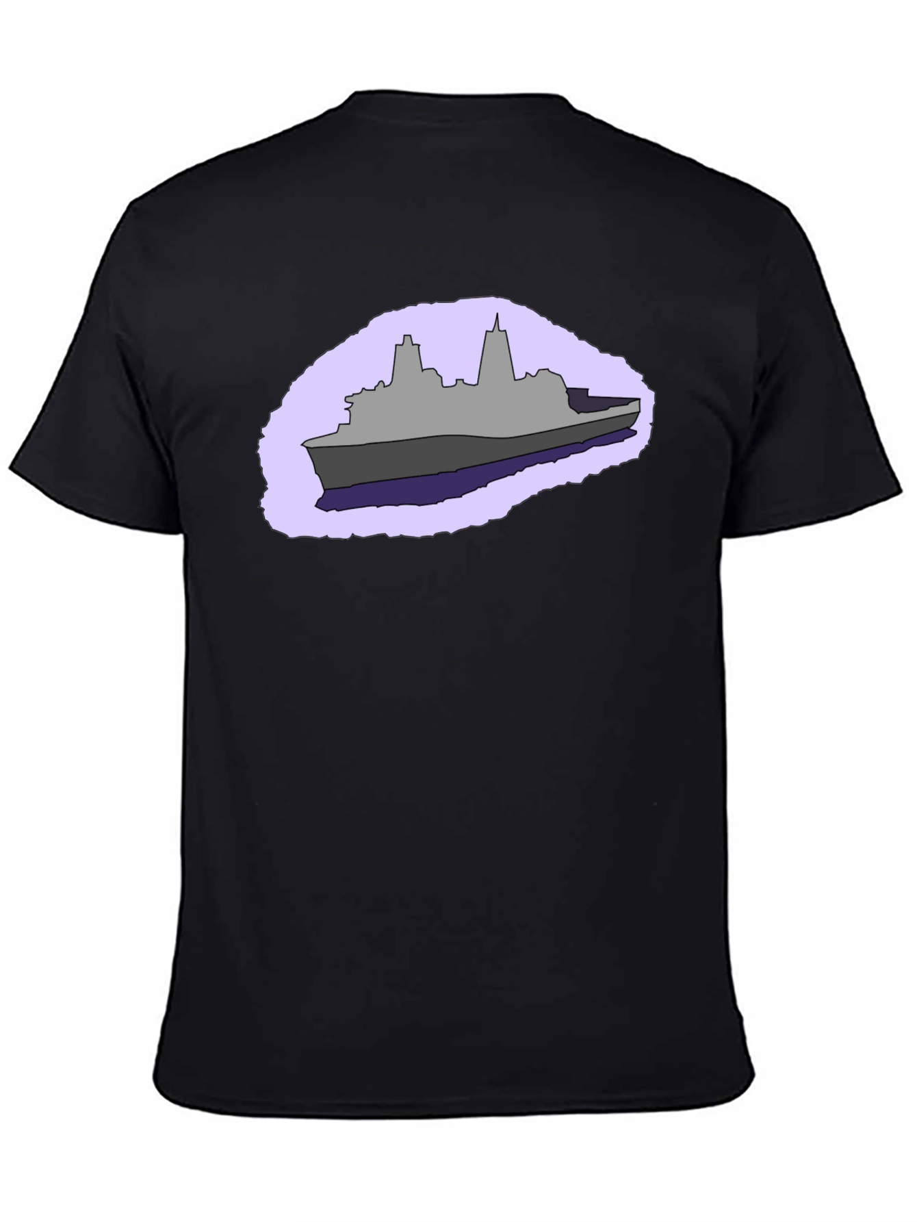 Naval Ship Graphic Tee - Black Cotton T-Shirt