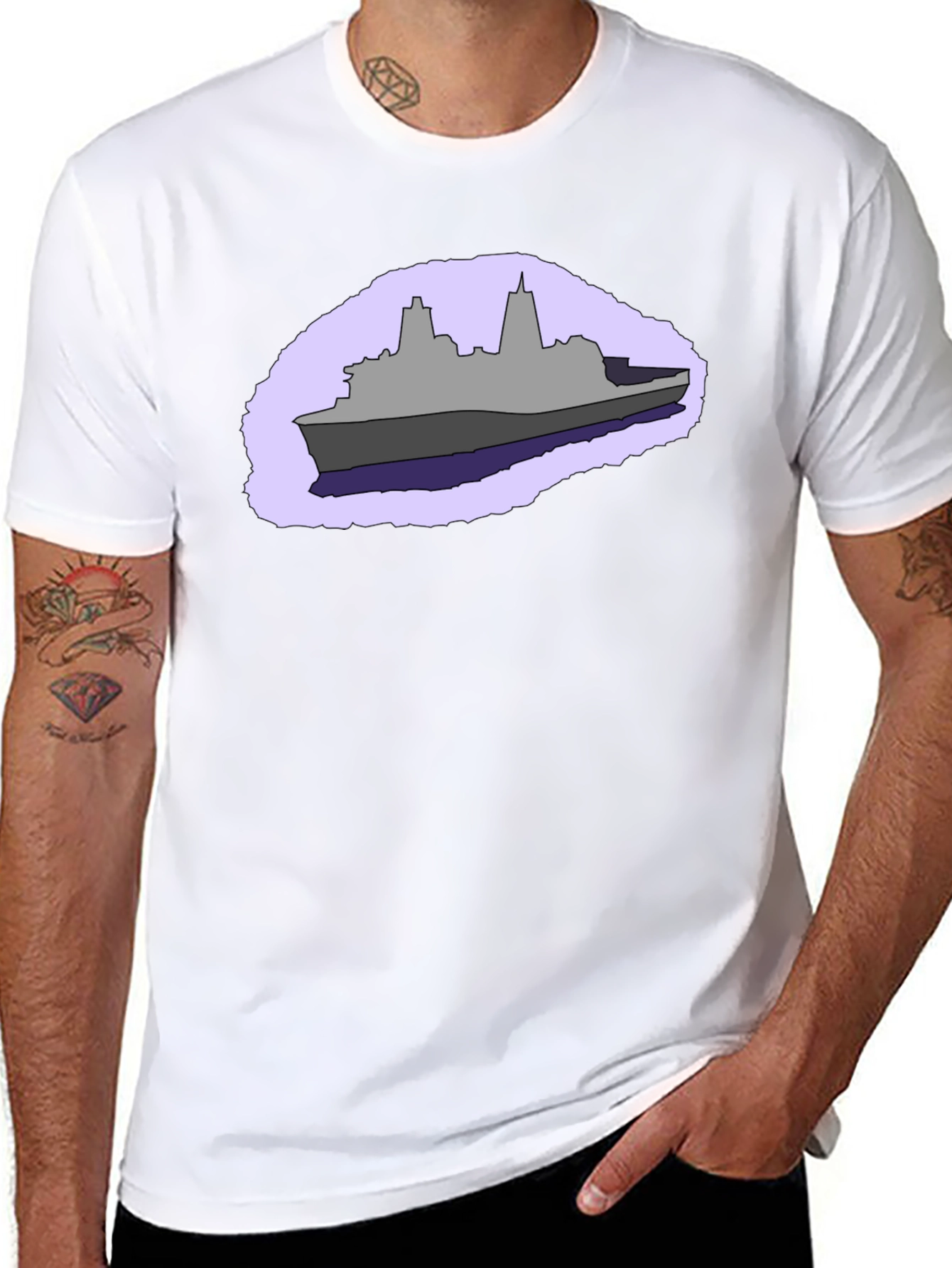 Naval Ship Graphic Tee - Black Cotton T-Shirt