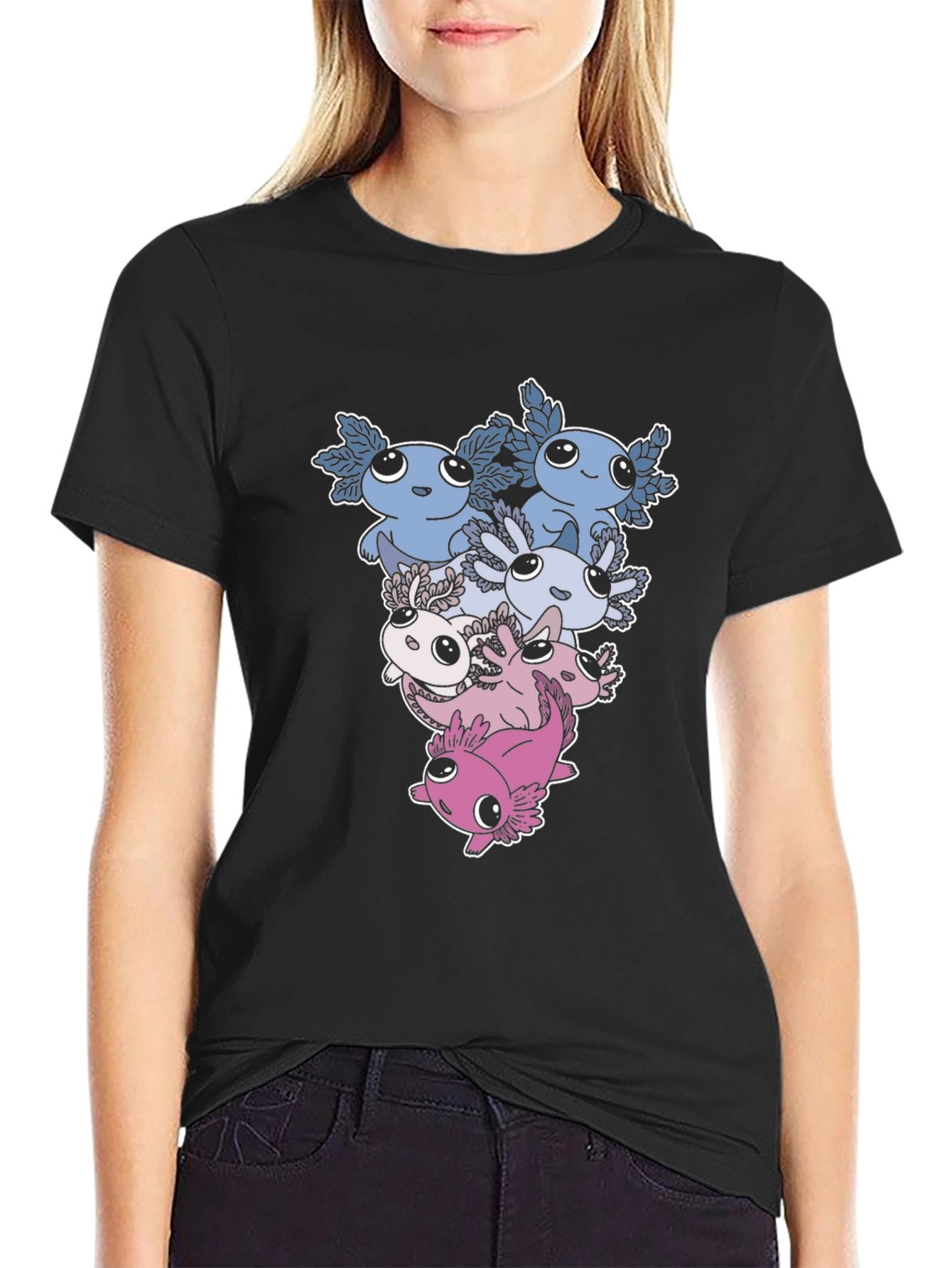 Cute Axolotl Stack Graphic Tee