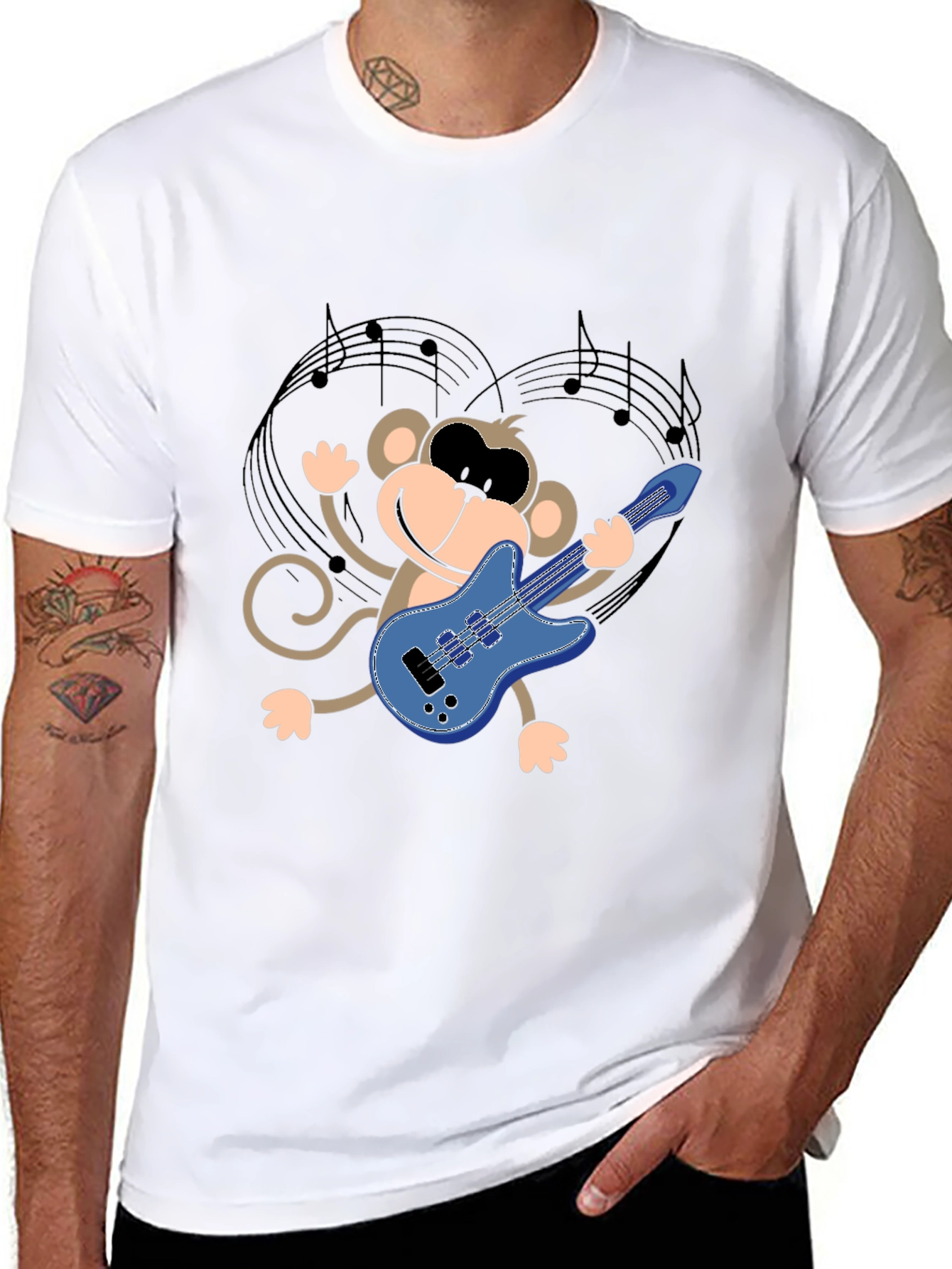 Monkey Guitarist Graphic Tee - Black Unisex T-Shirt