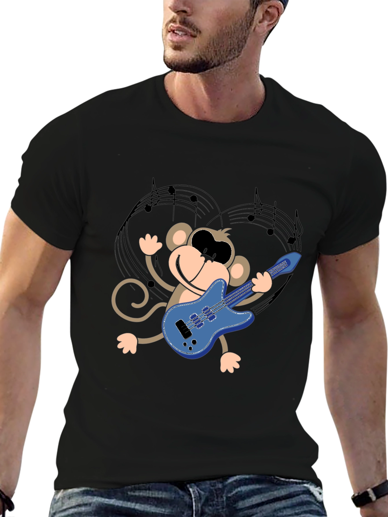 Monkey Guitarist Graphic Tee - Black Unisex T-Shirt
