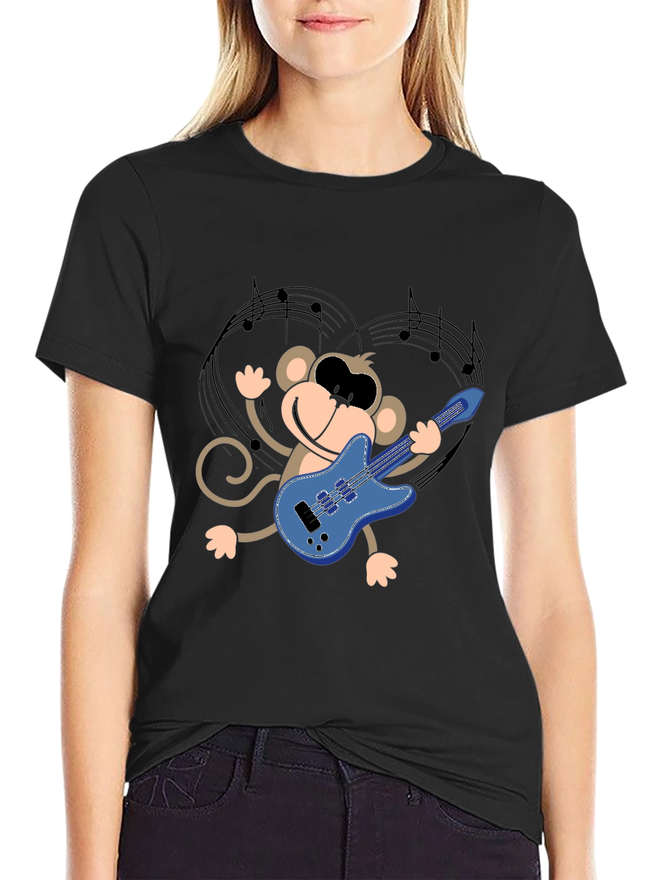 Monkey Guitarist Graphic Tee - Black Unisex T-Shirt