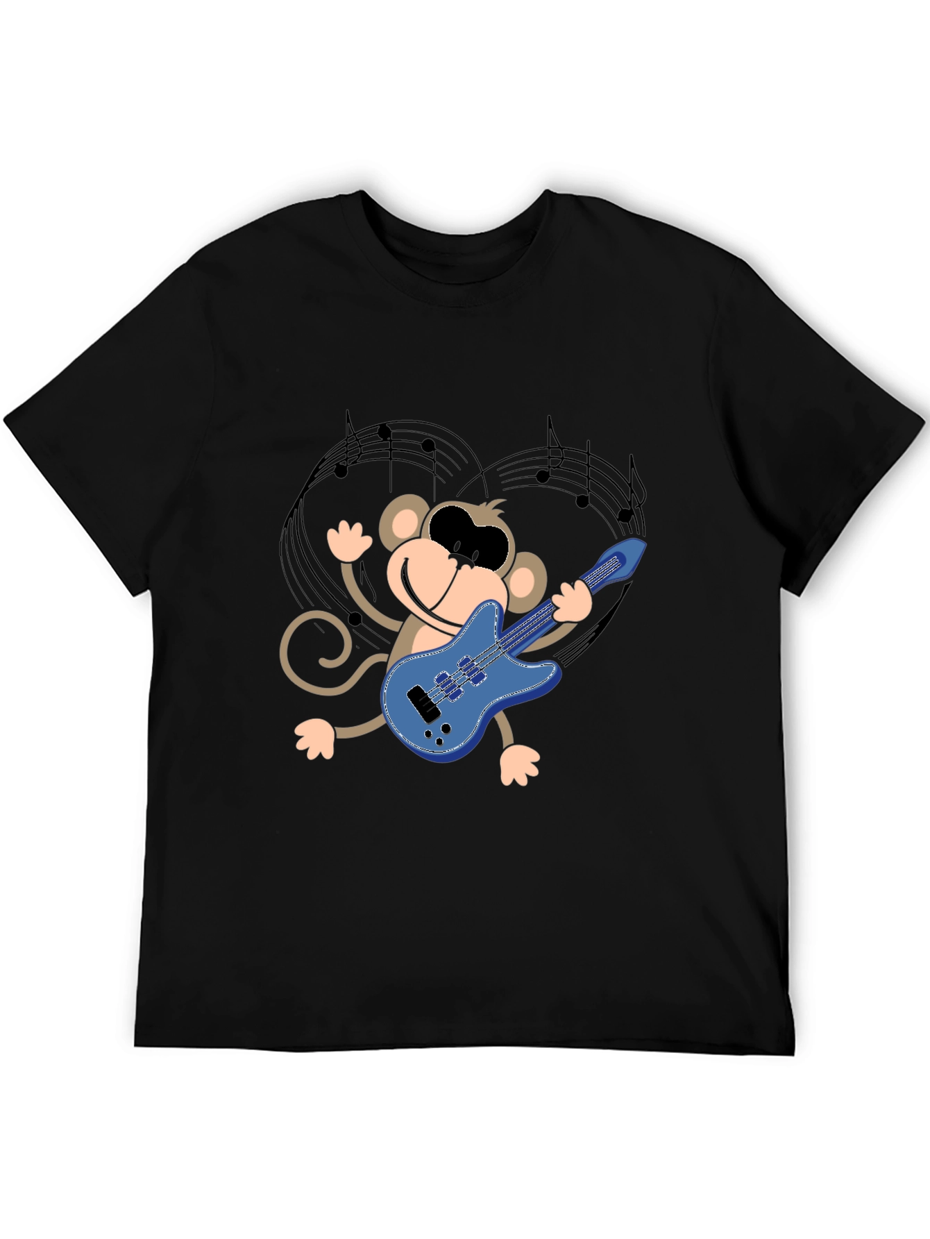 Monkey Guitarist Graphic Tee - Black Unisex T-Shirt