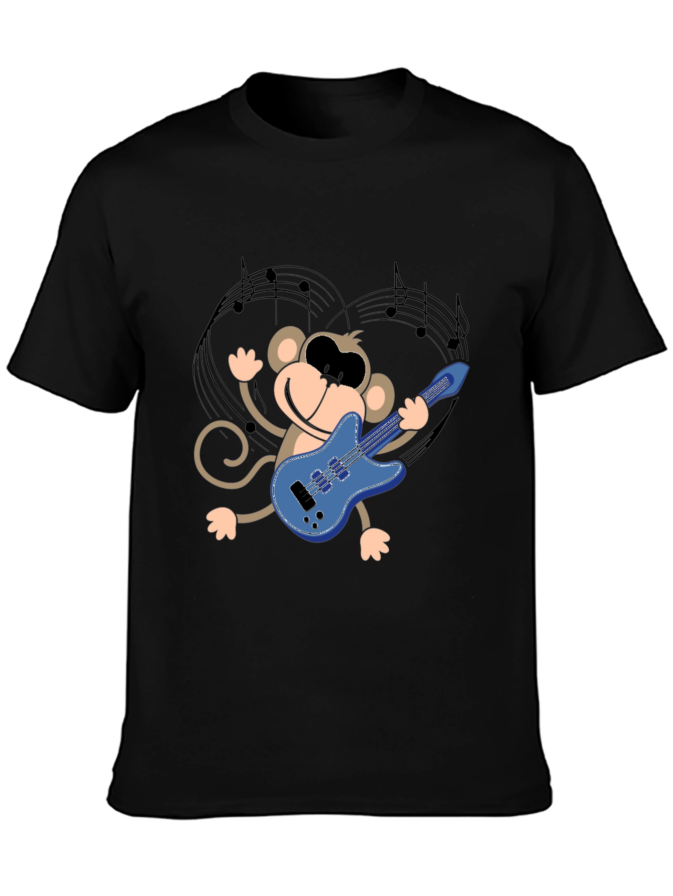 Monkey Guitarist Graphic Tee - Black Unisex T-Shirt