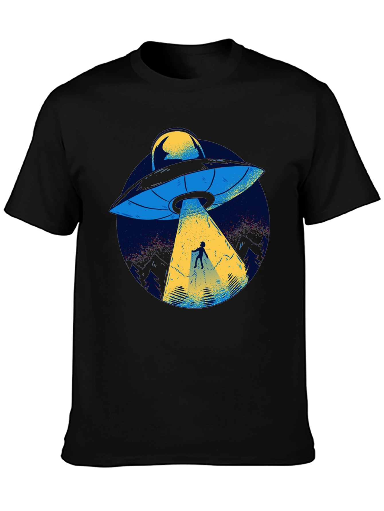 UFO Abduction Graphic Tee - Black Cotton T-Shirt
