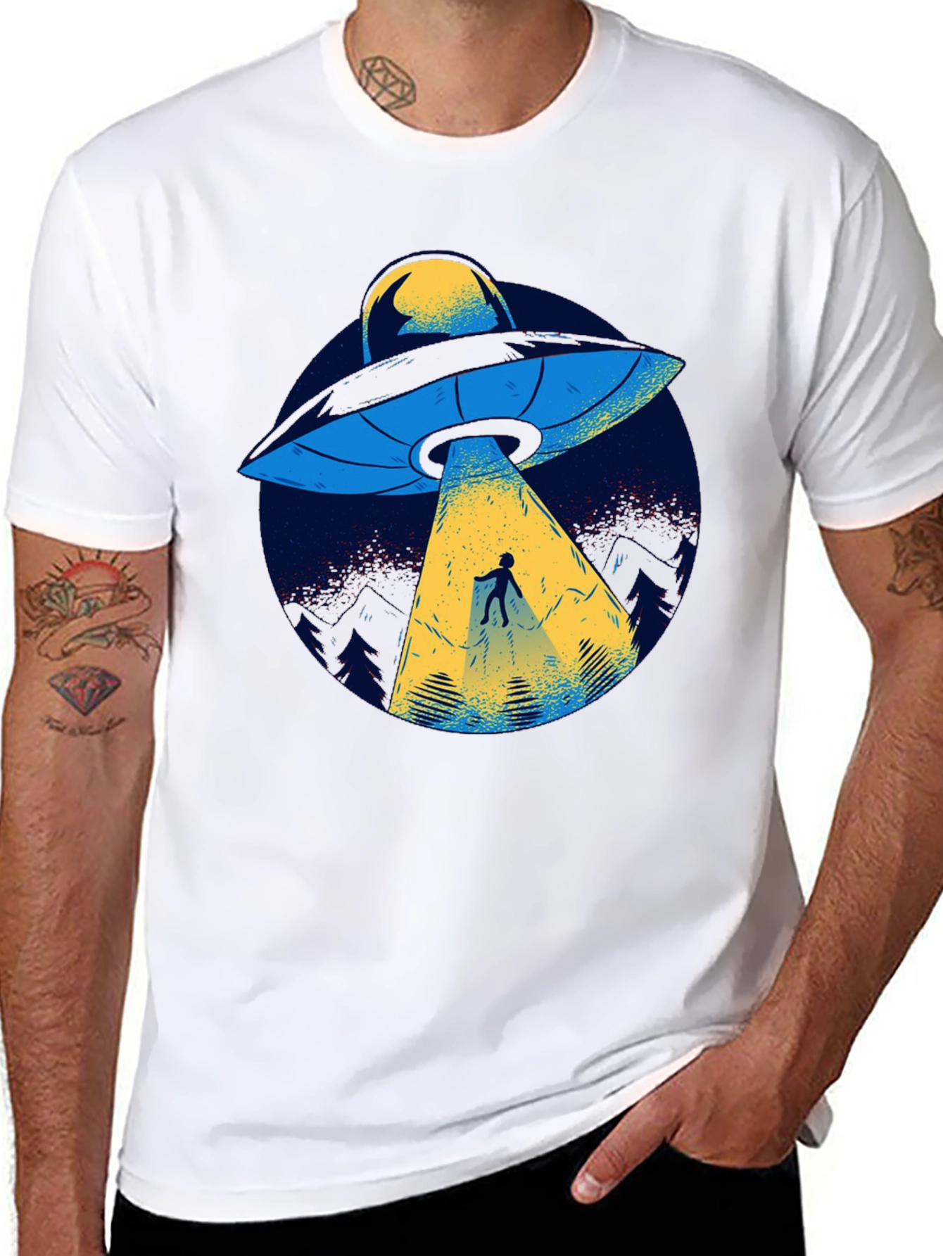 UFO Abduction Graphic Tee - Black Cotton T-Shirt