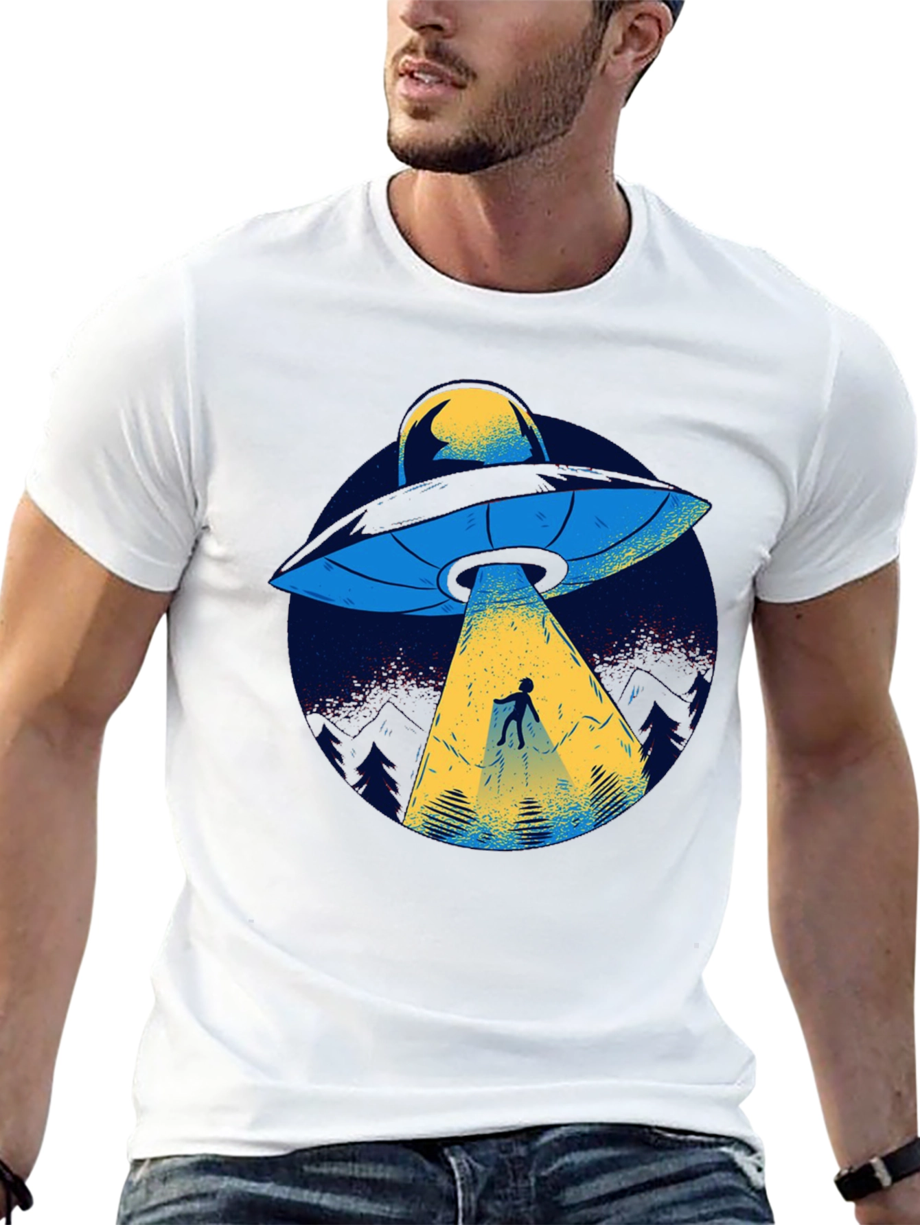 UFO Abduction Graphic Tee - Black Cotton T-Shirt