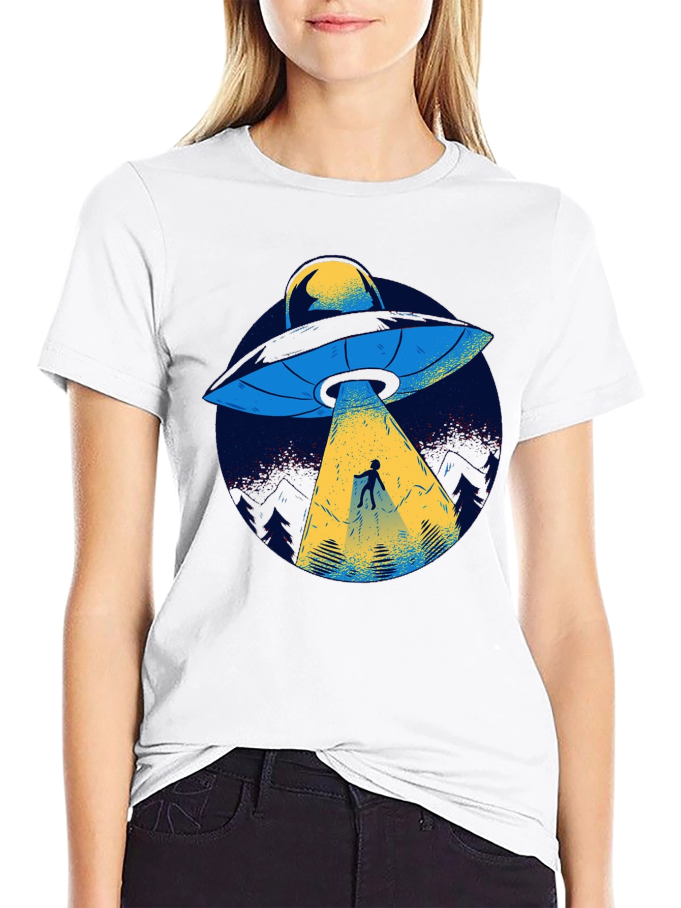 UFO Abduction Graphic Tee - Black Cotton T-Shirt